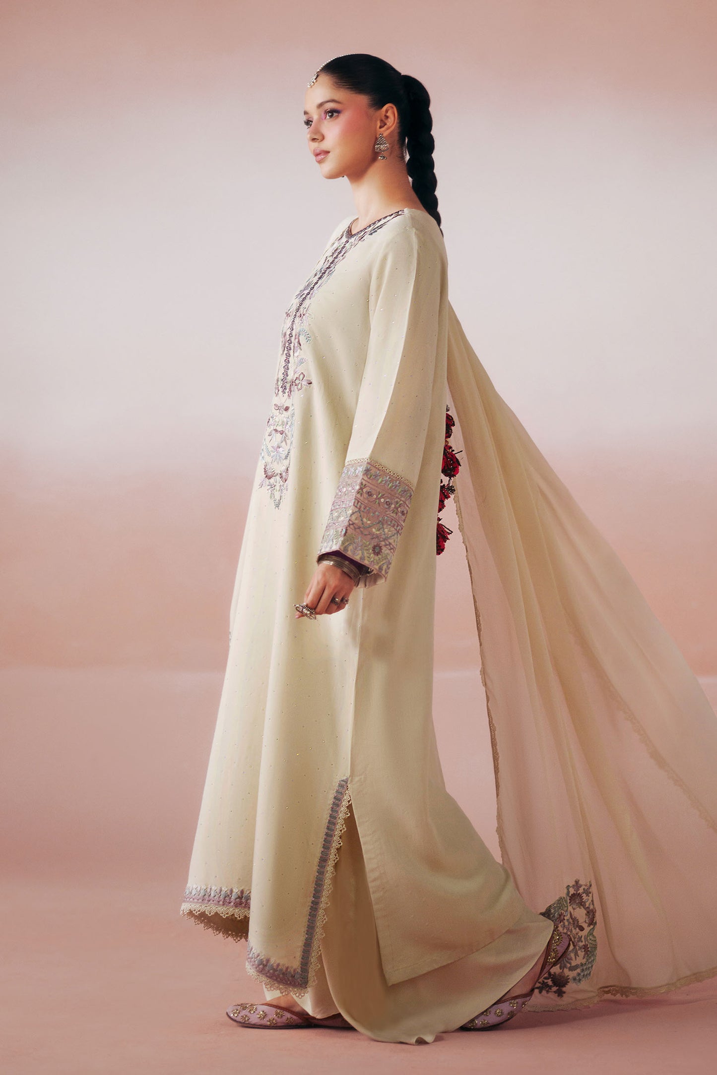 3 Piece Embroidered Raw Silk Suit
