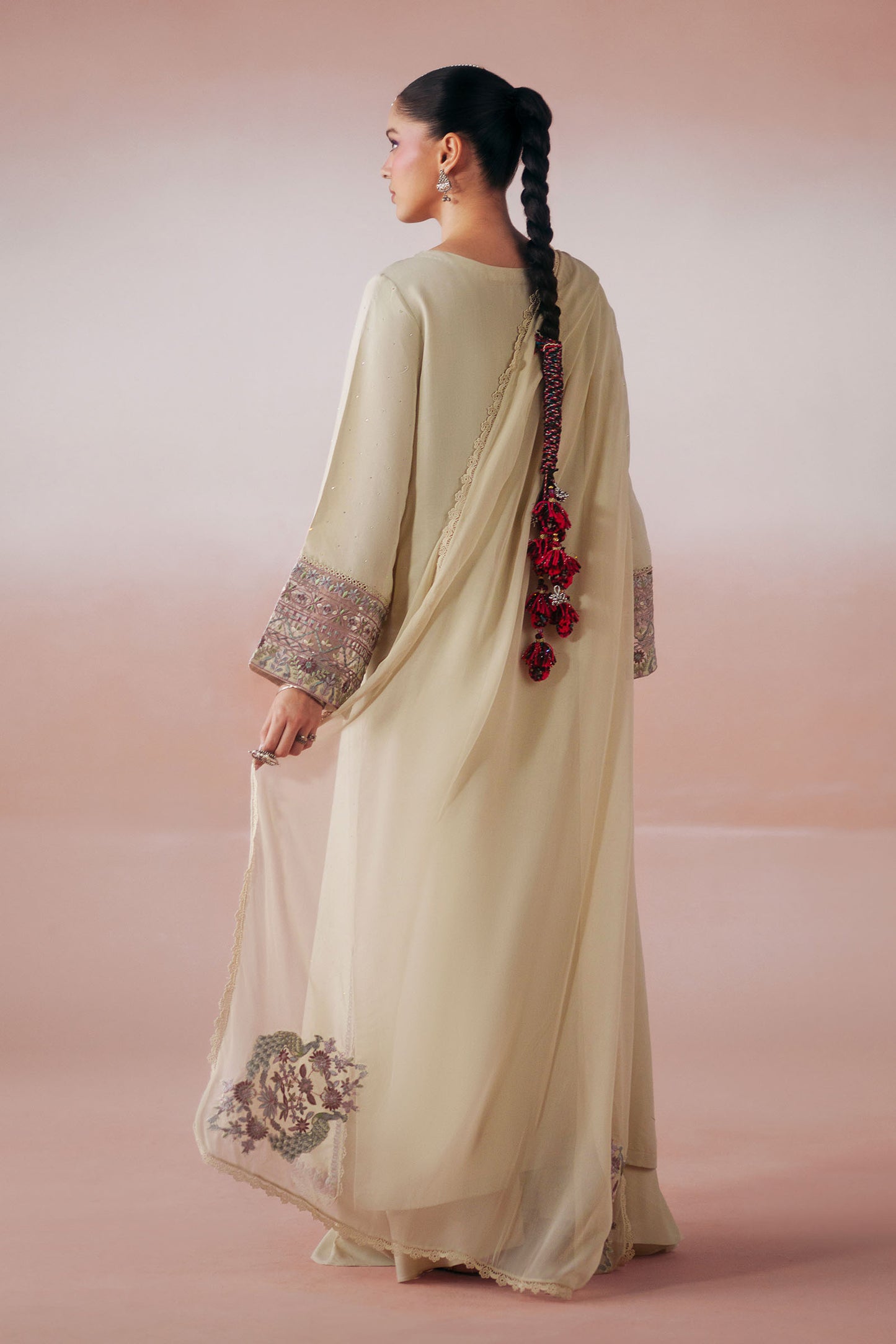 3 Piece Embroidered Raw Silk Suit