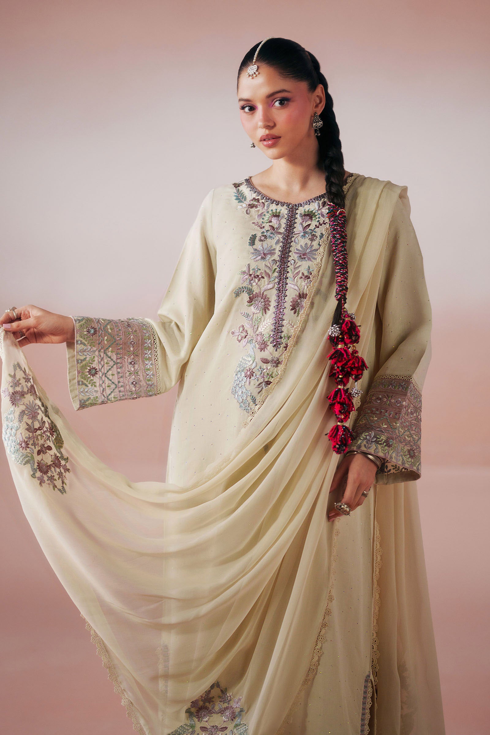 3 Piece Embroidered Raw Silk Suit