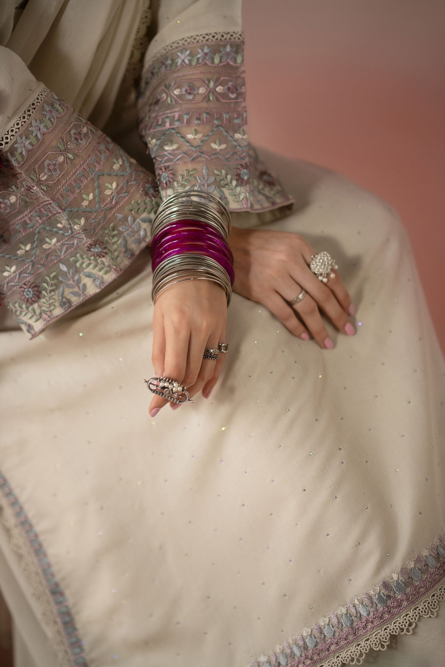 3 Piece Embroidered Raw Silk Suit