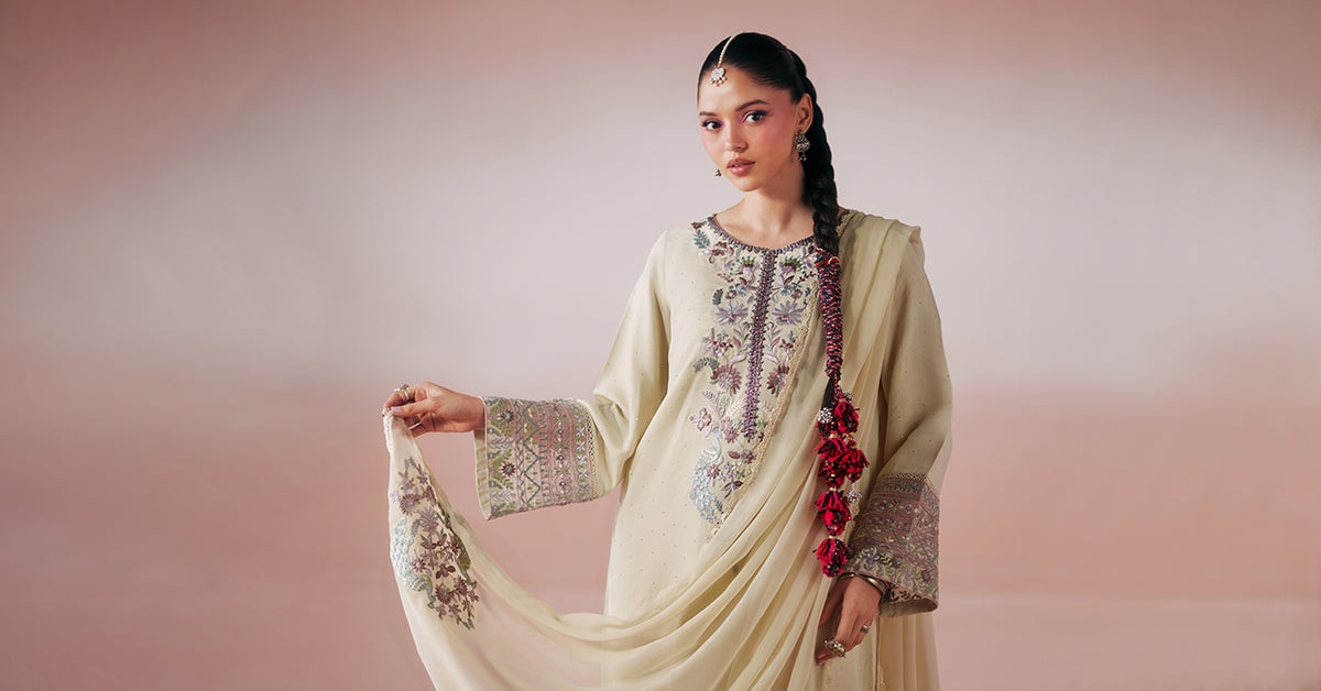 3 Piece Embroidered Raw Silk Suit