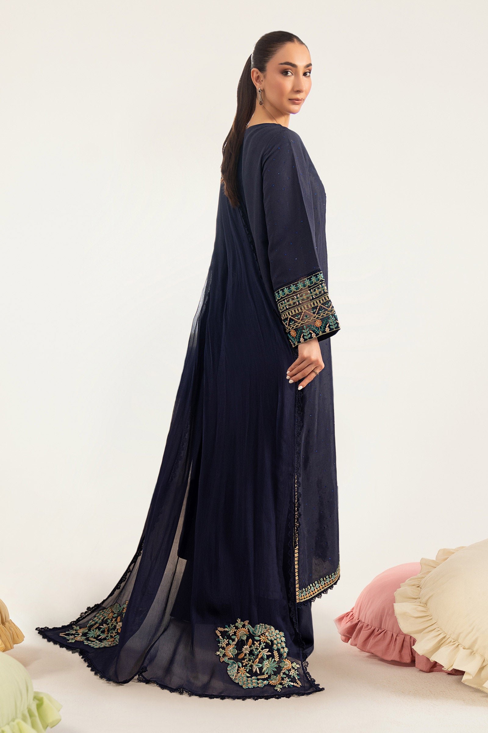 3 Piece Embroidered Raw Silk Suit
