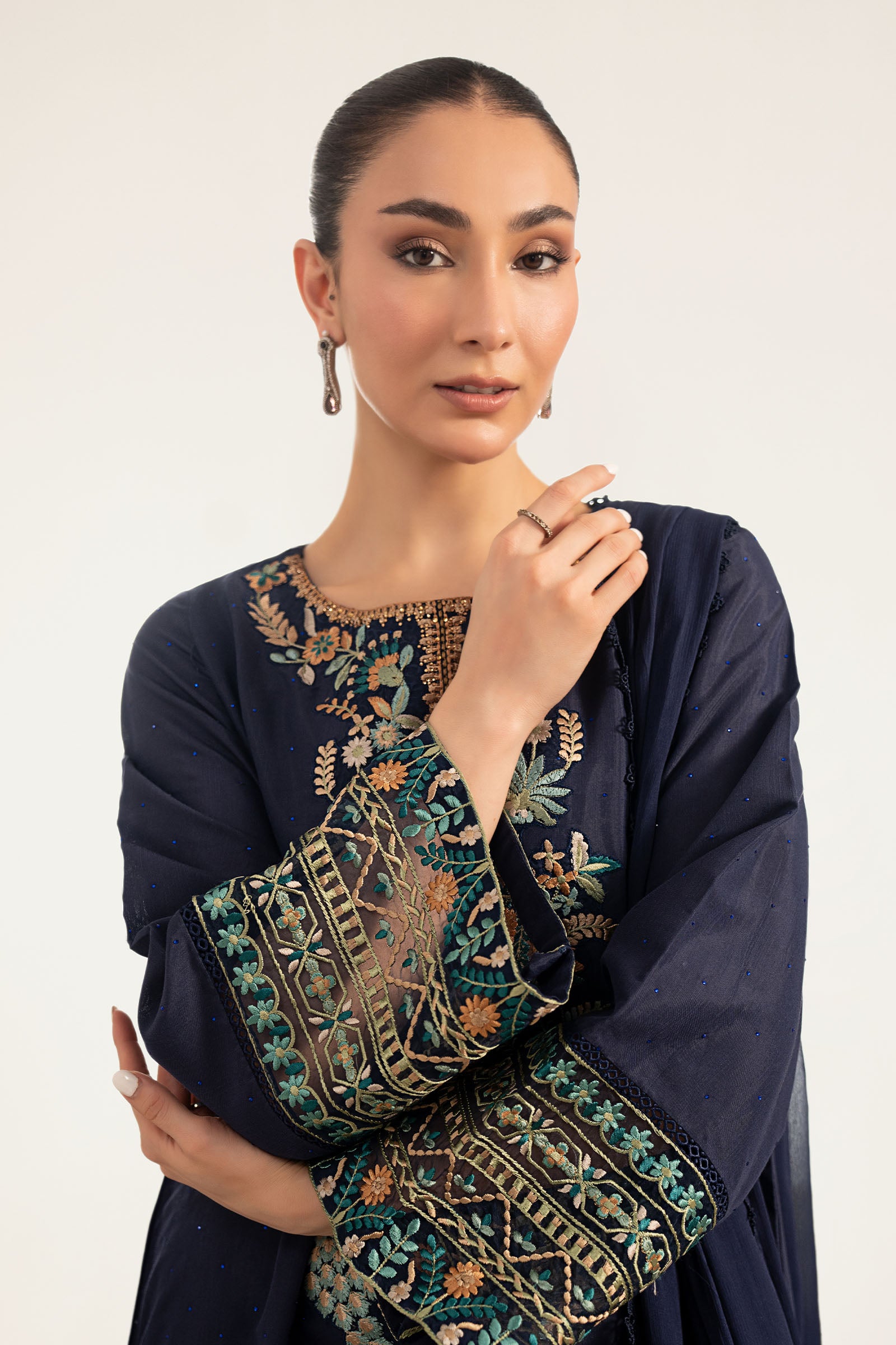 3 Piece Embroidered Raw Silk Suit