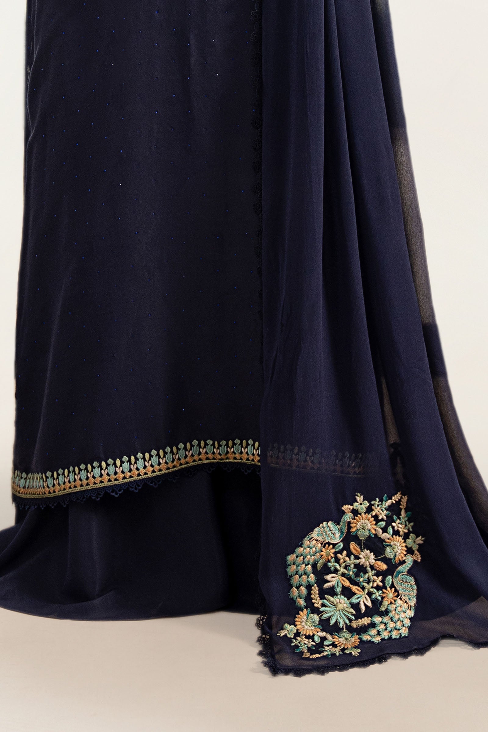 3 Piece Embroidered Raw Silk Suit