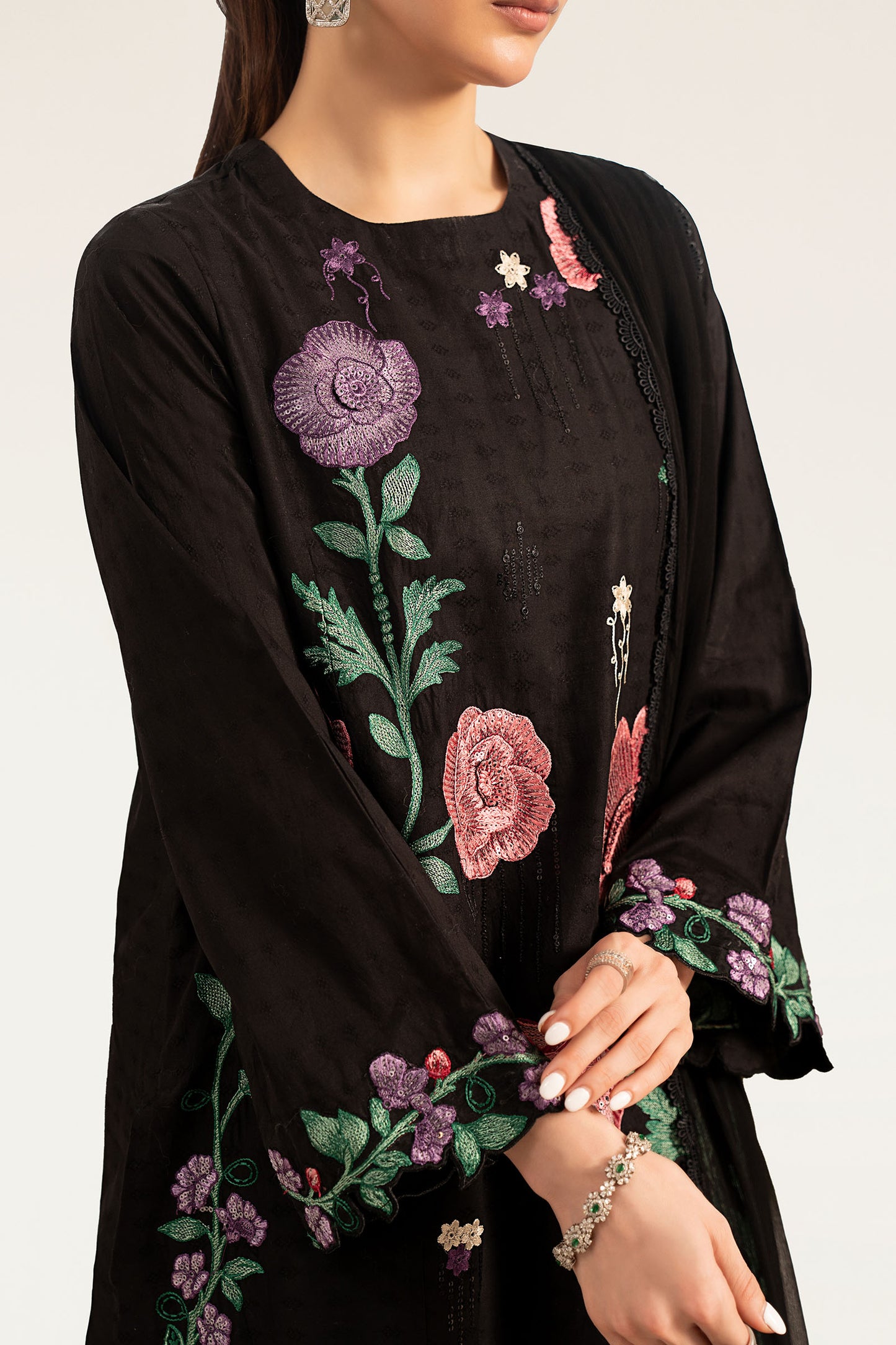 3 Piece Embroidered Dobby Lawn Suit