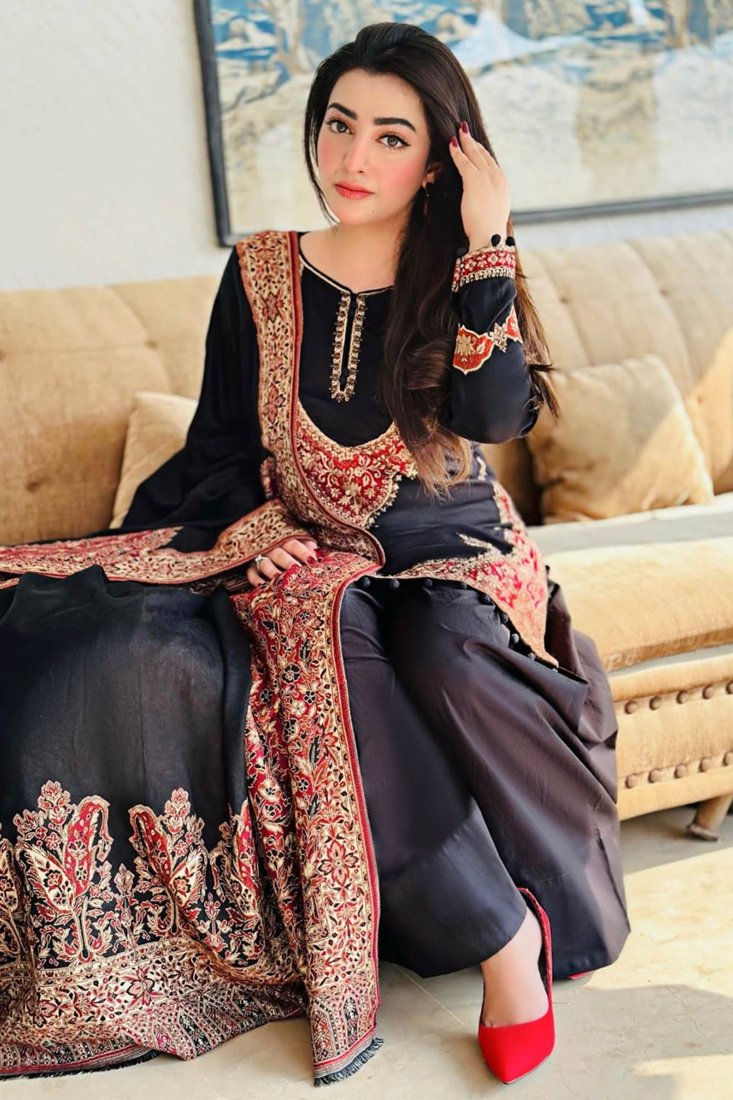 3 Piece Embroidered Linen Suit