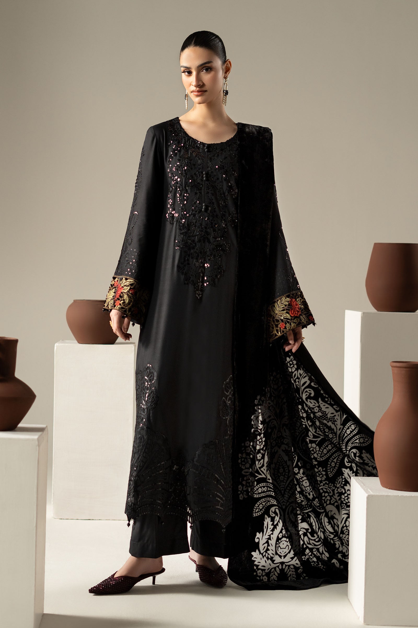 3 Piece Embroidered Linen Suit