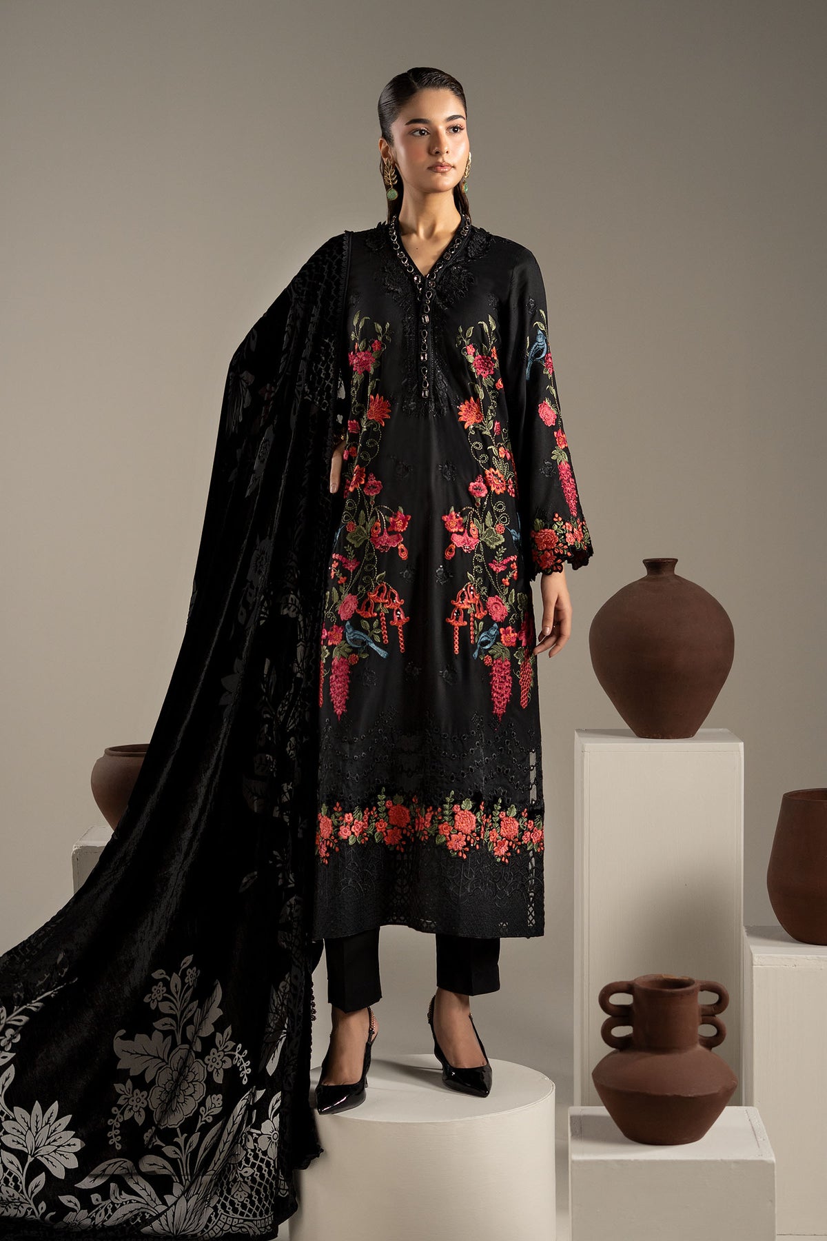 3 Piece Embroidered Linen Suit