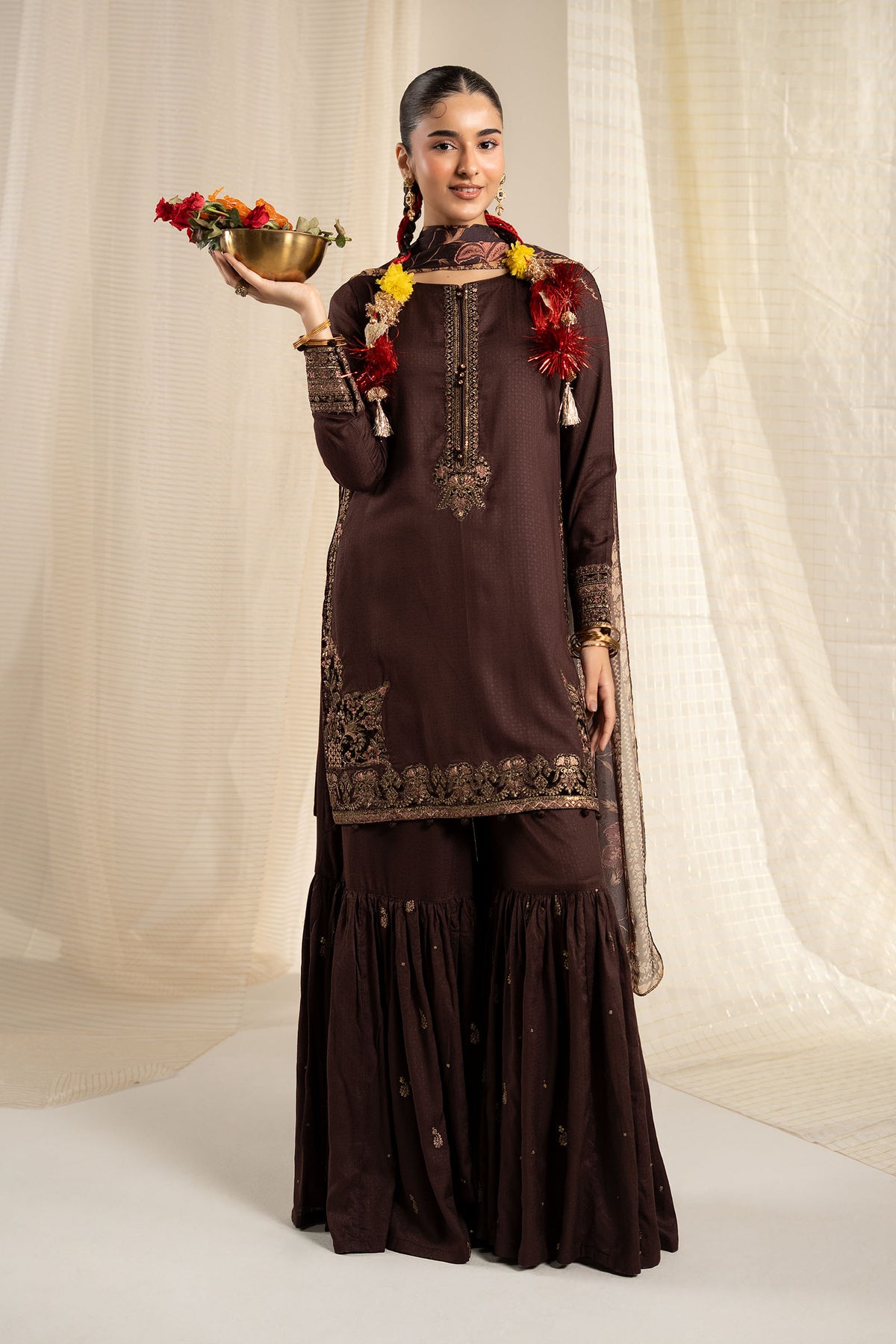 3 Piece Embroidered Dobby Linen Suit