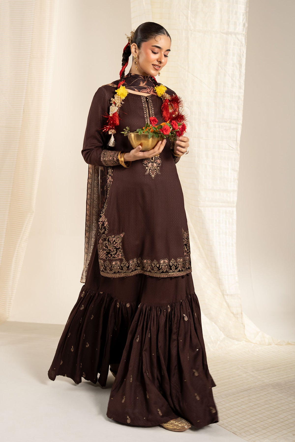 3 Piece Embroidered Dobby Linen Suit