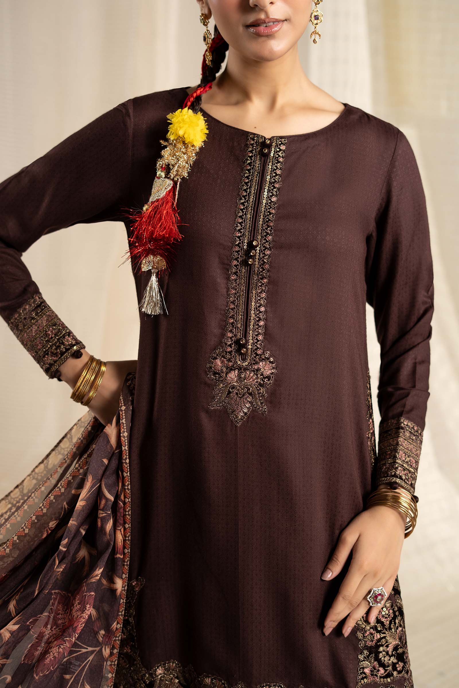 3 Piece Embroidered Dobby Linen Suit
