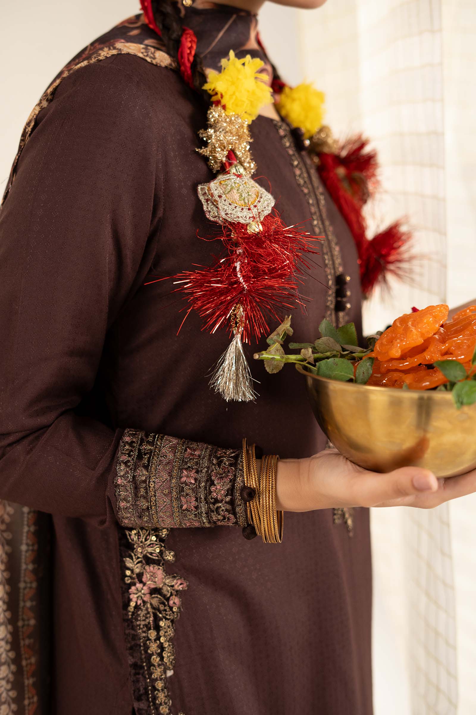 3 Piece Embroidered Dobby Linen Suit