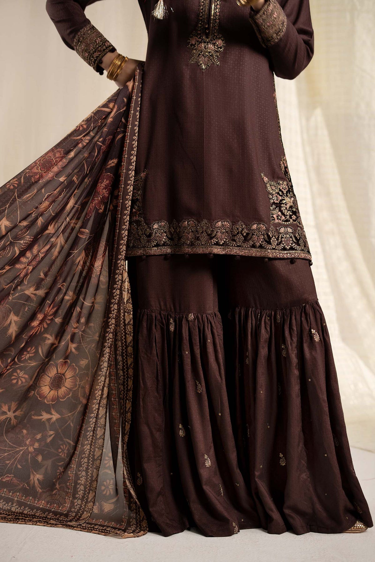 3 Piece Embroidered Dobby Linen Suit