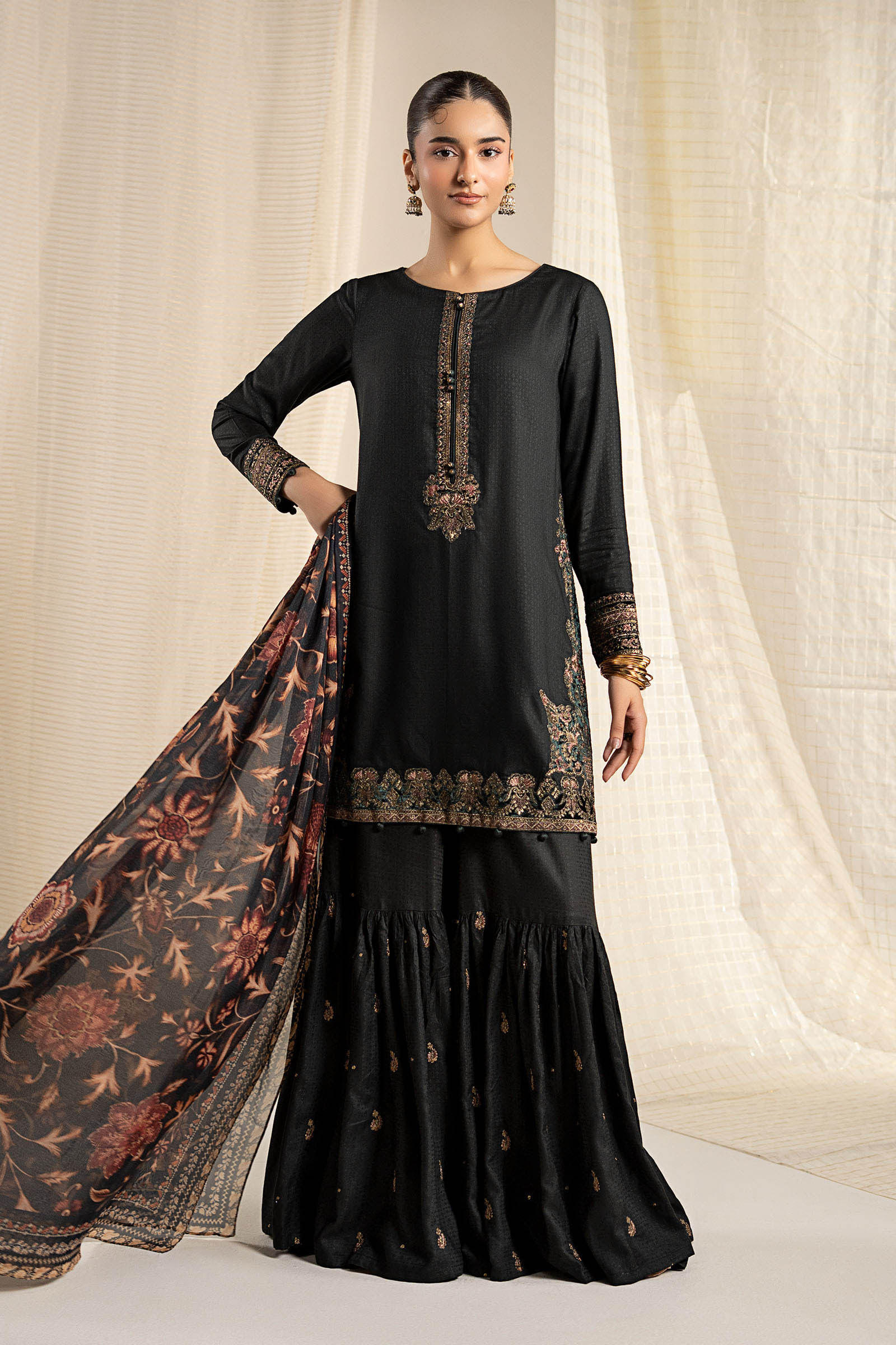 3 Piece Embroidered Dobby Linen Suit
