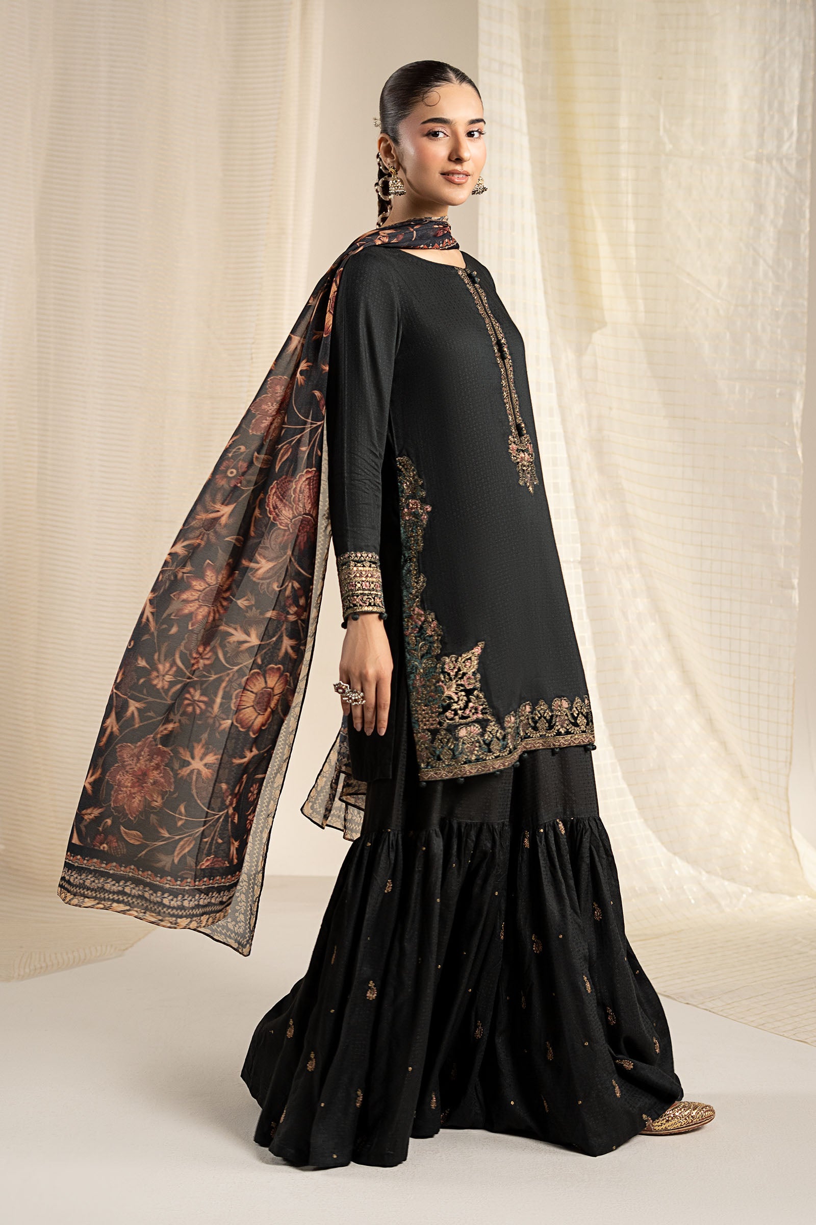 3 Piece Embroidered Dobby Linen Suit
