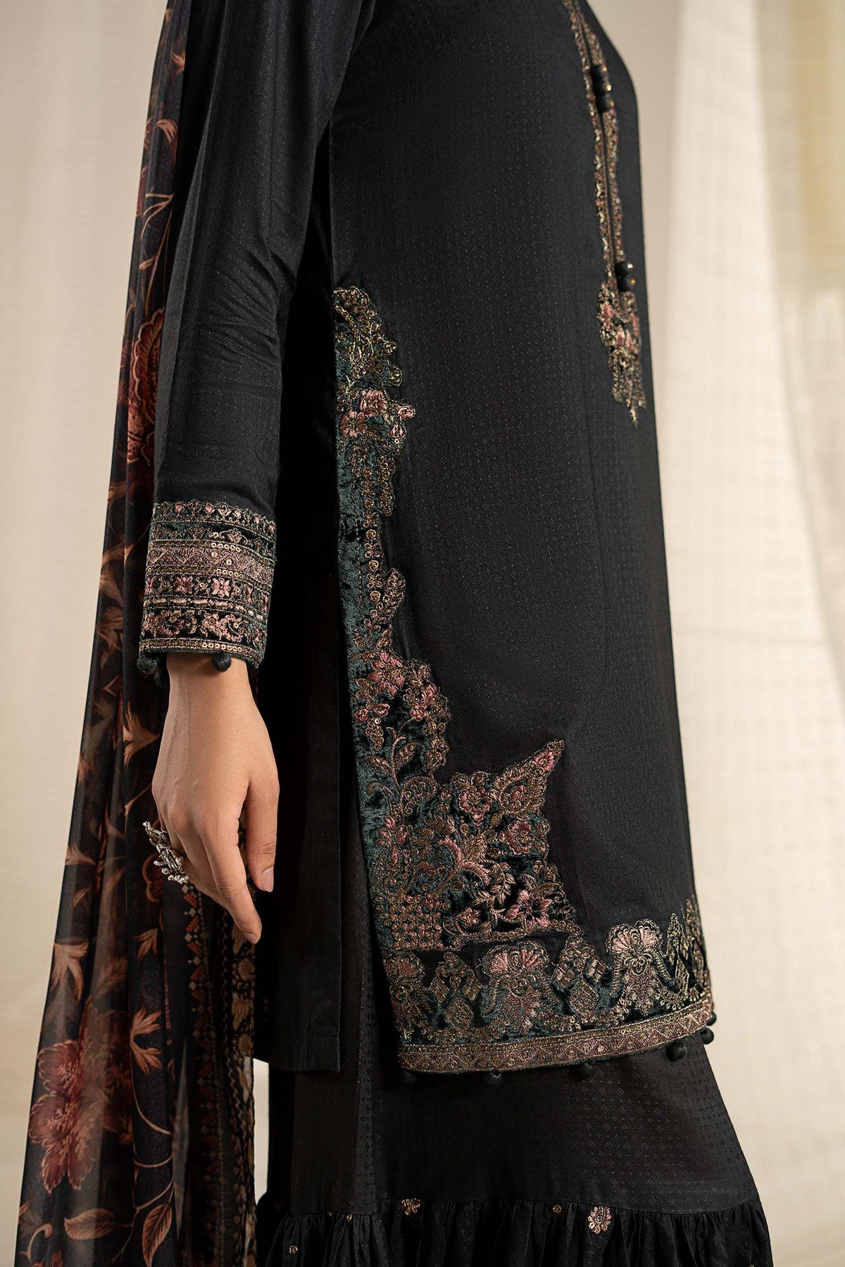 3 Piece Embroidered Dobby Linen Suit