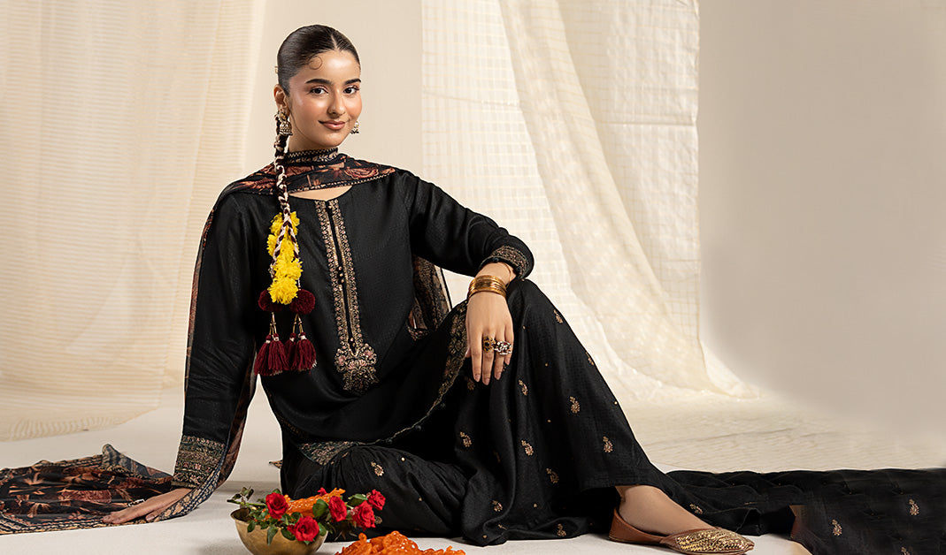 3 Piece Embroidered Dobby Linen Suit