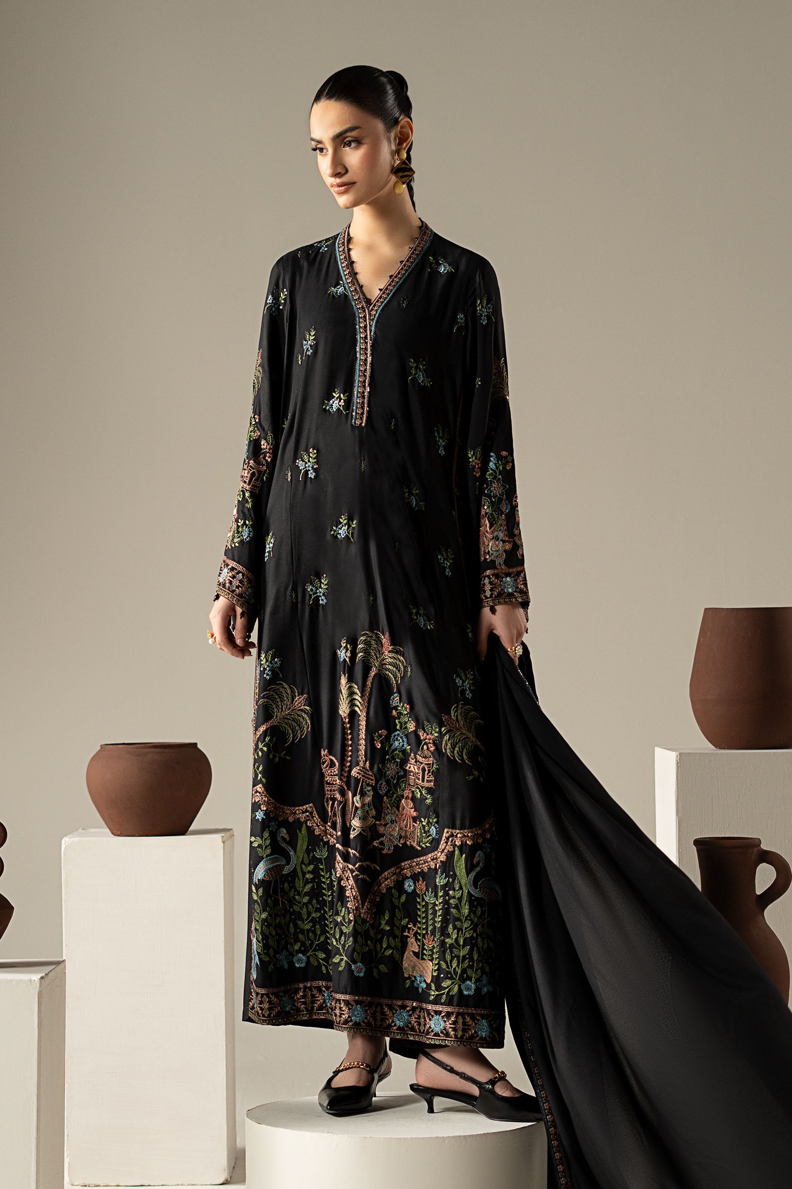3 Piece Embroidered Linen Suit