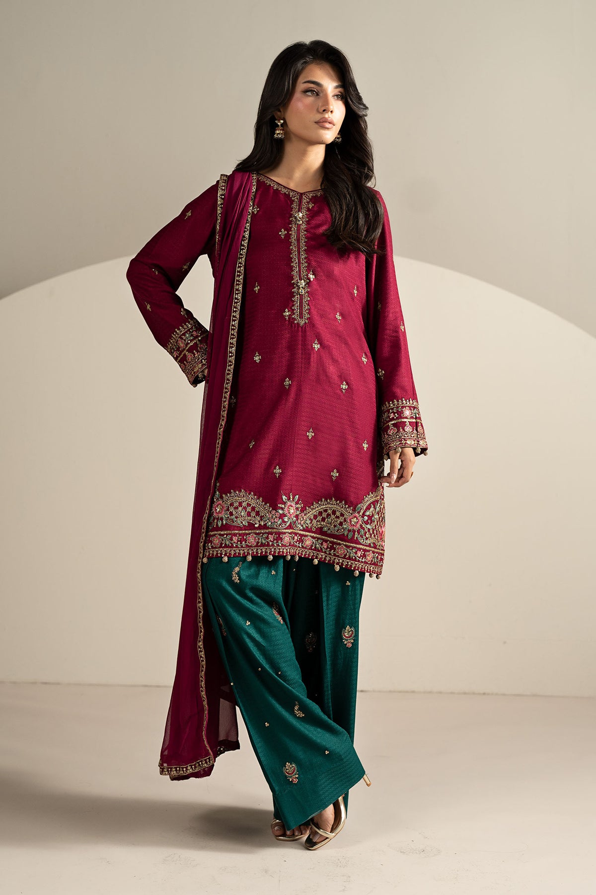 3 Piece Embroidered Dobby Linen Suit