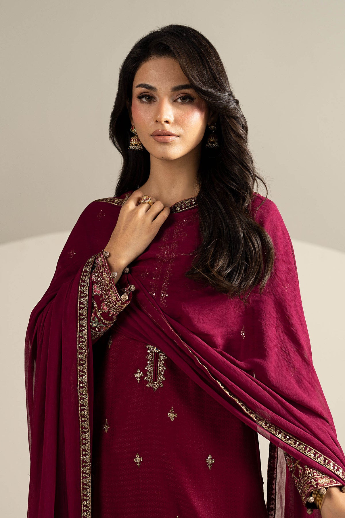 3 Piece Embroidered Dobby Linen Suit