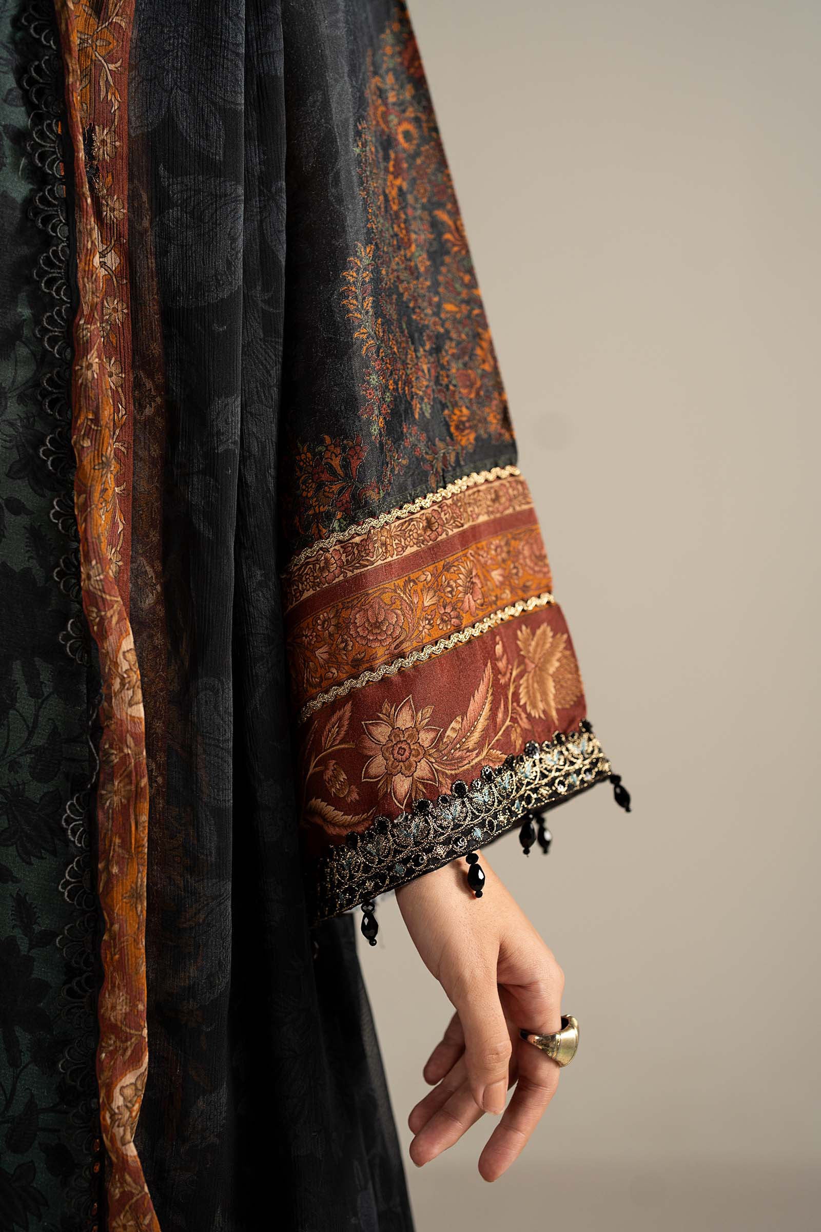 3 Piece Embroidered Raw Silk Suit
