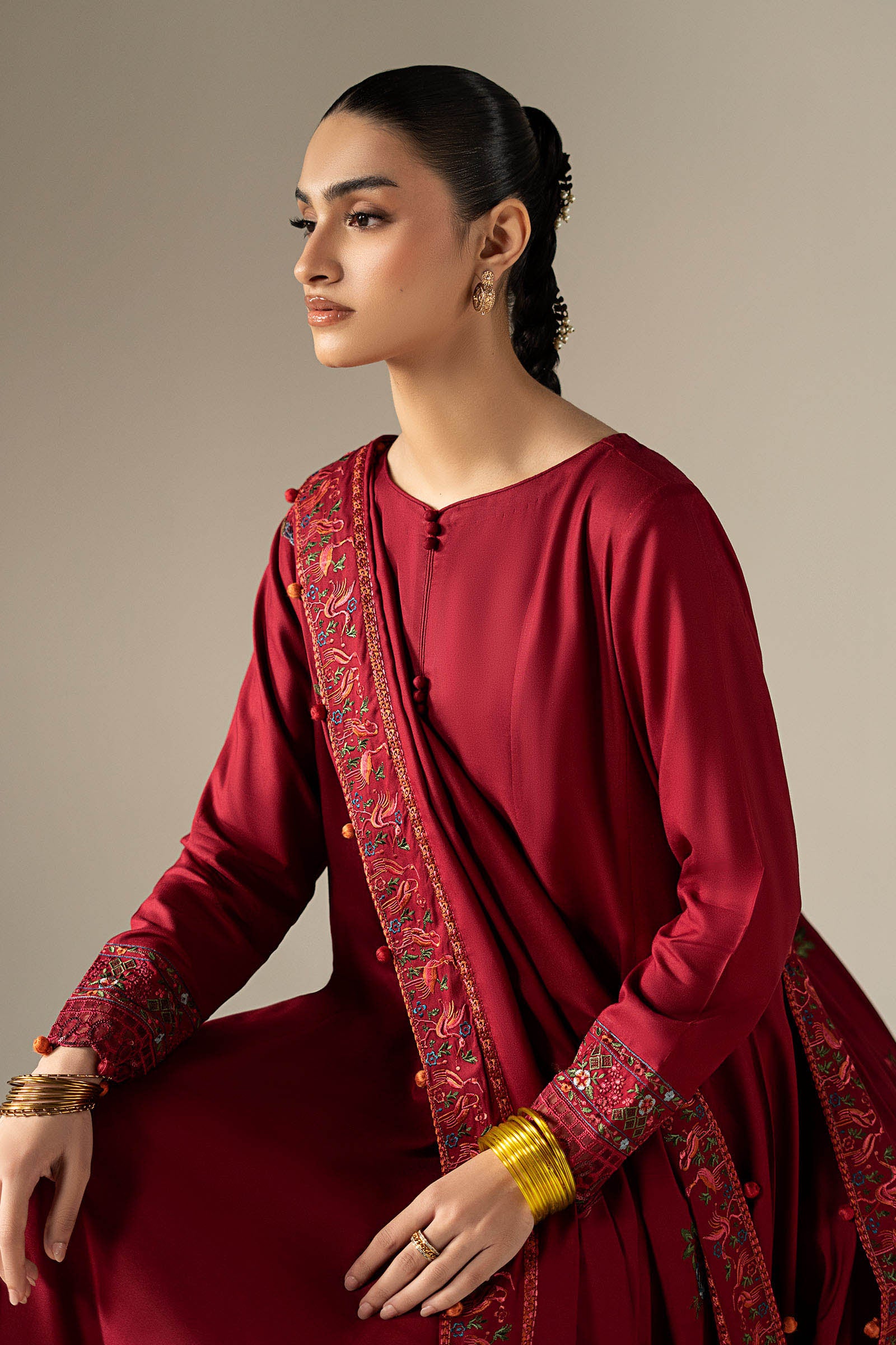 3 Piece Embroidered Linen Suit