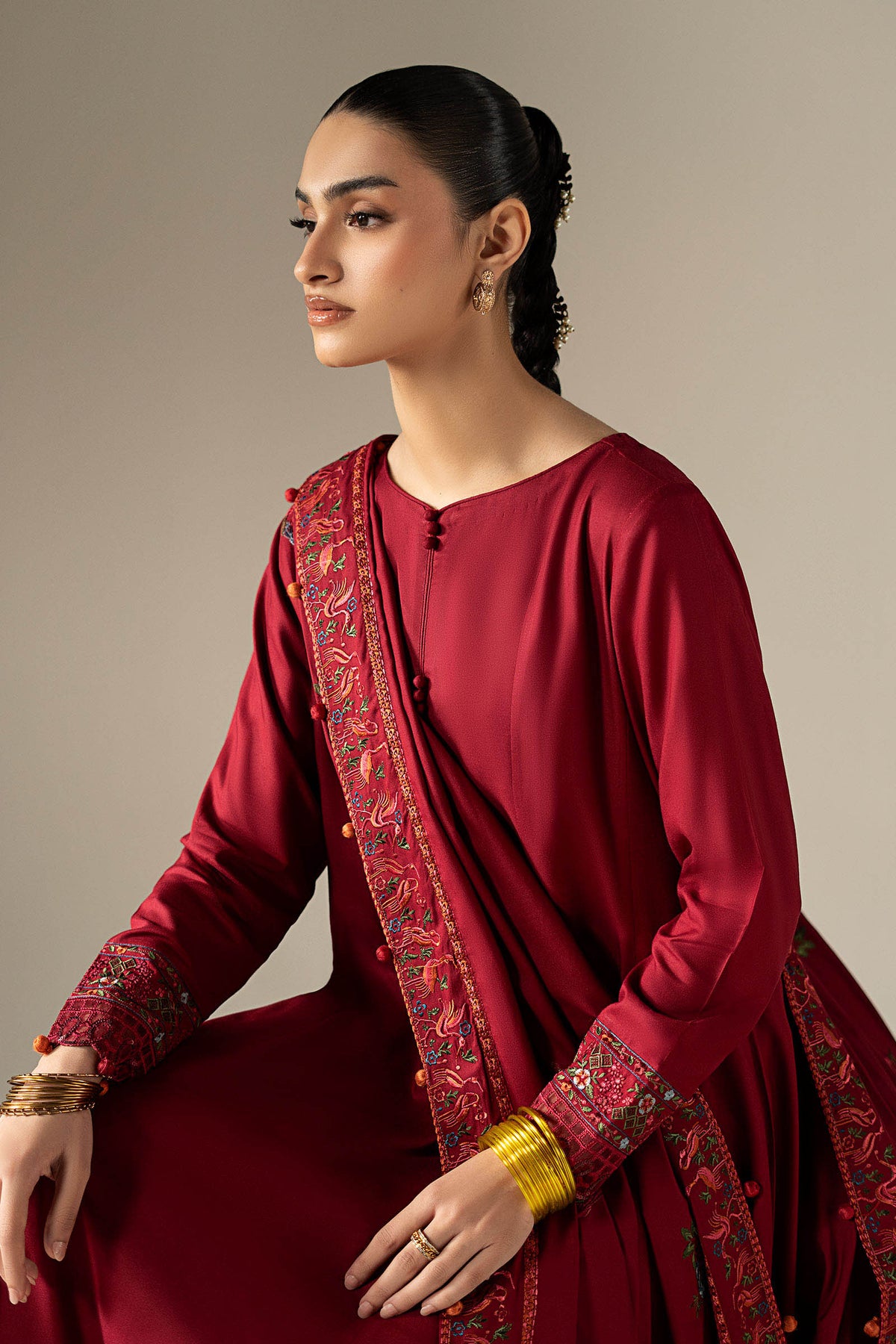3 Piece Embroidered Linen Suit