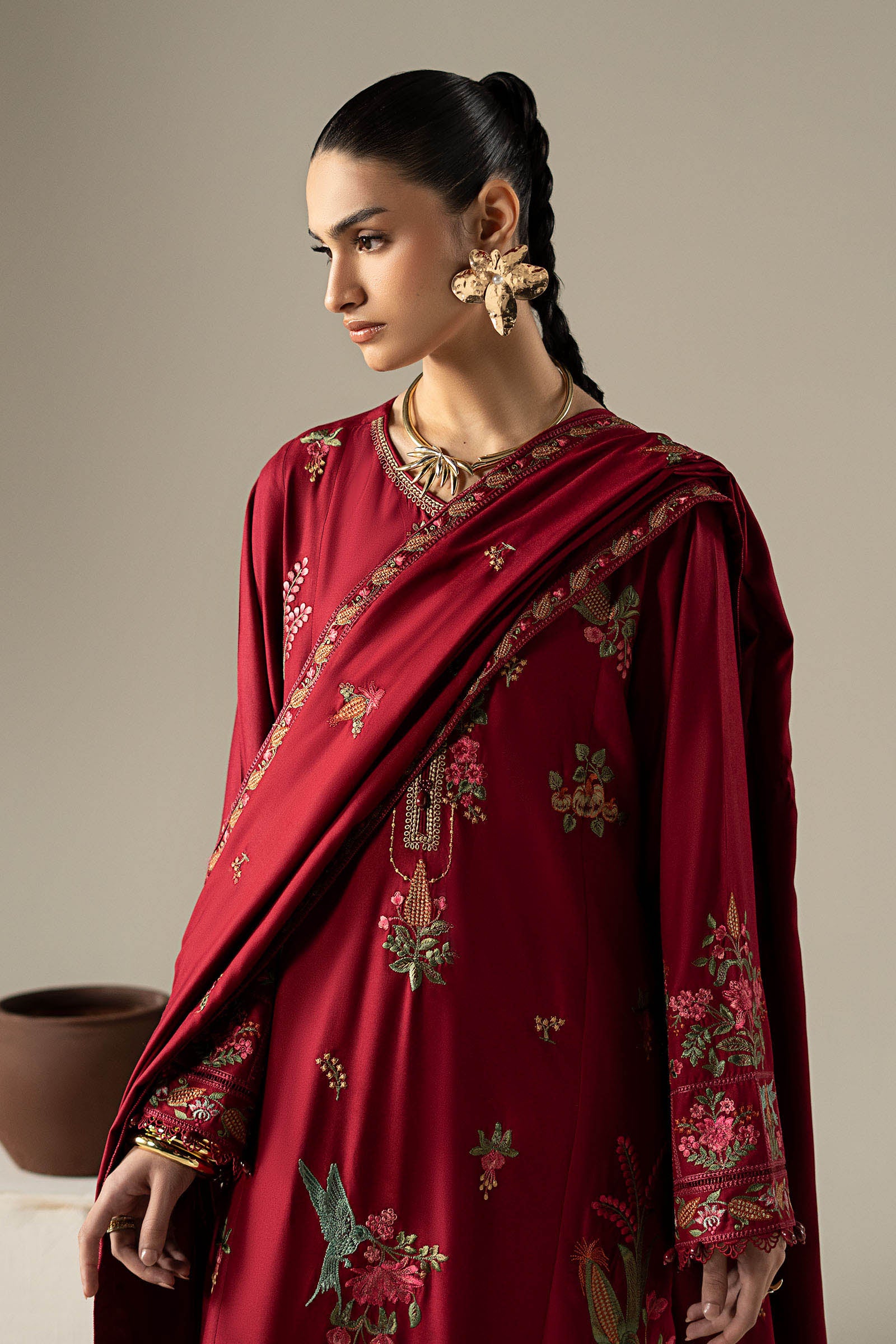 3 Piece Embroidered Linen Suit