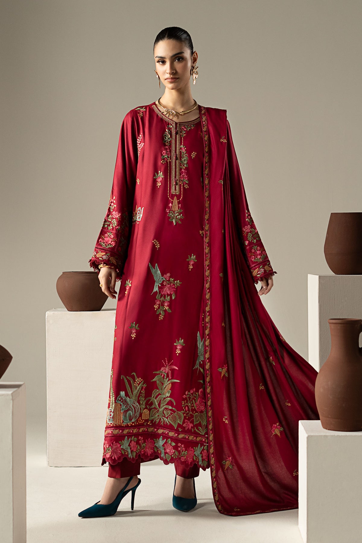 3 Piece Embroidered Linen Suit