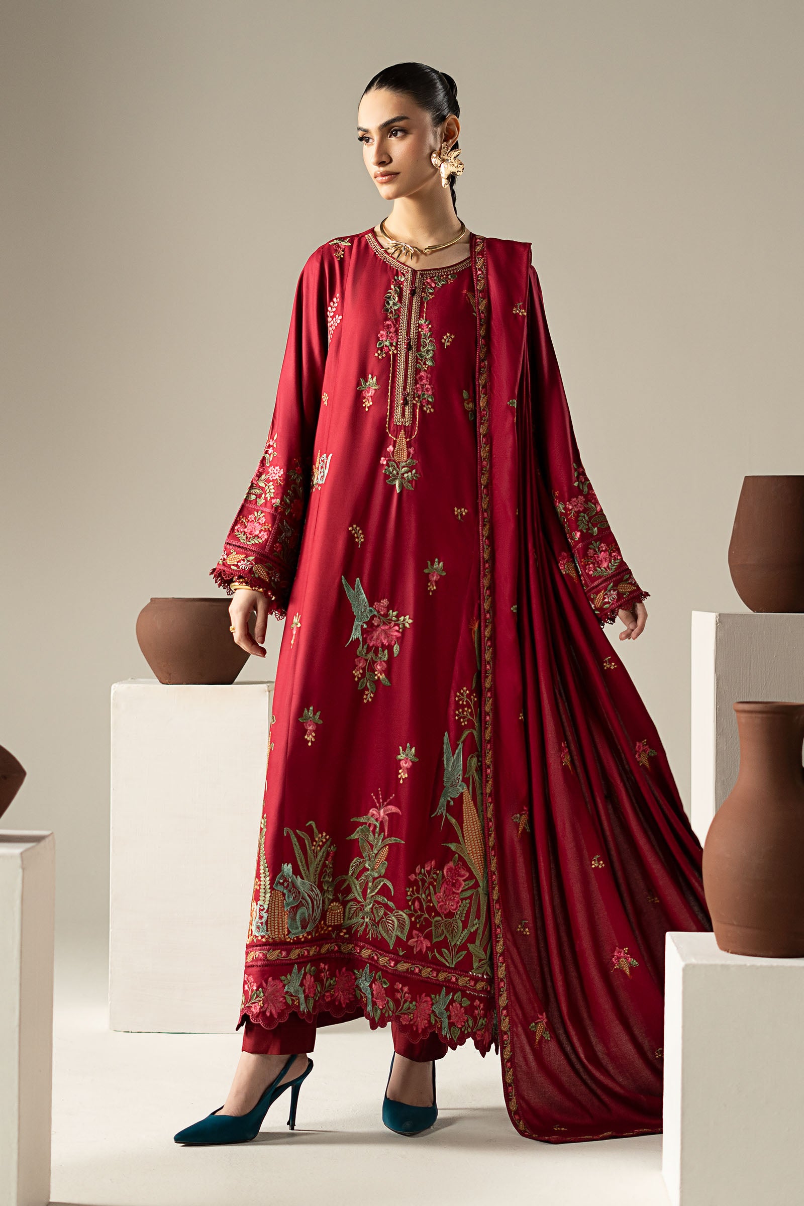 3 Piece Embroidered Linen Suit
