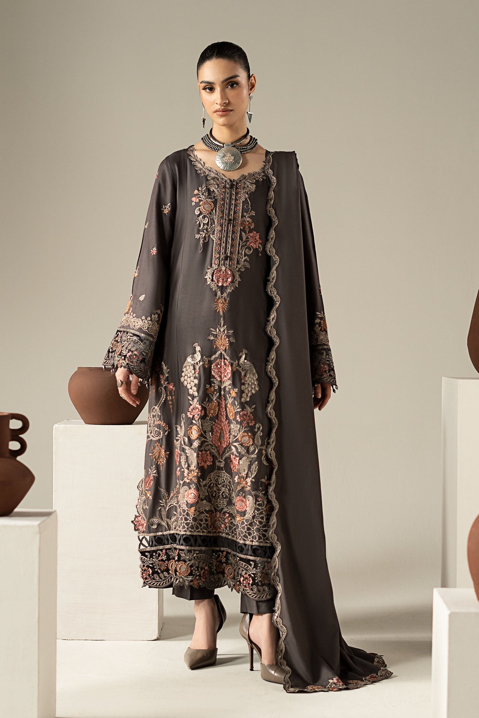3 Piece Embroidered Linen Suit