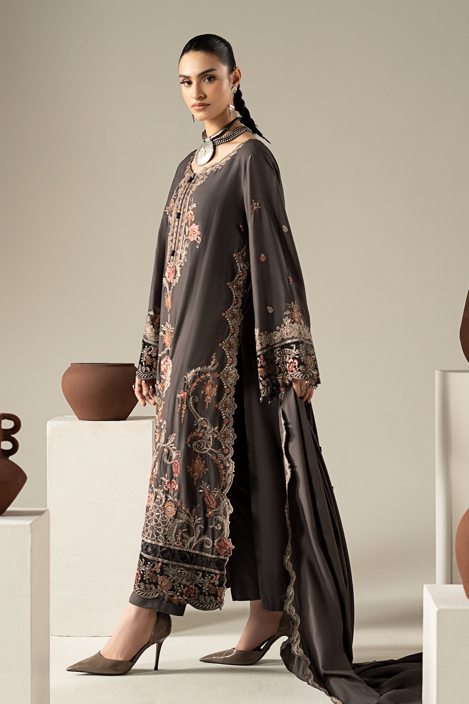3 Piece Embroidered Linen Suit