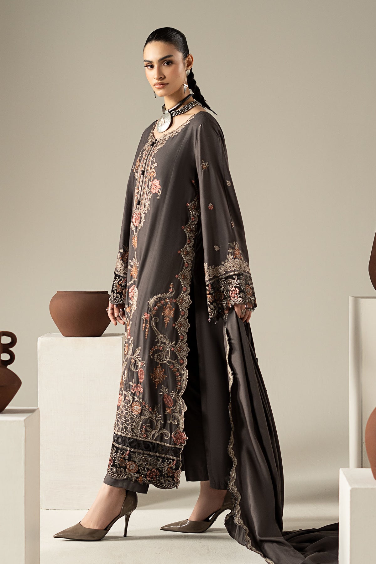 3 Piece Embroidered Linen Suit