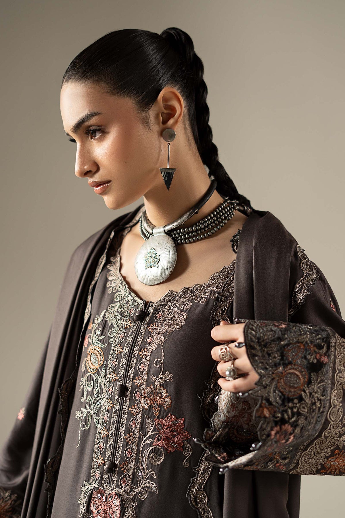 3 Piece Embroidered Linen Suit