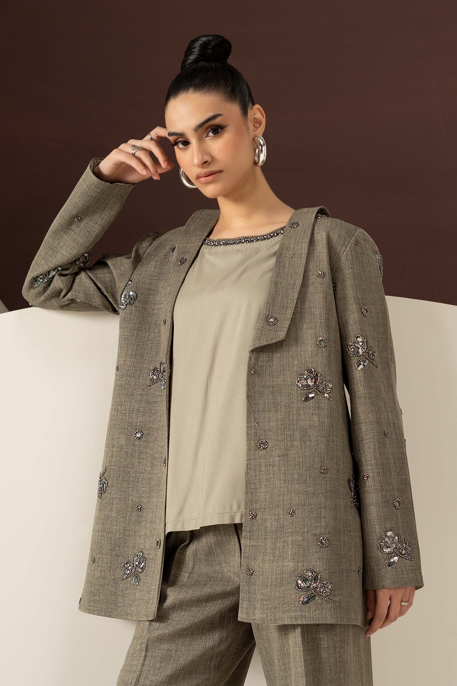 3 Piece Embroidered Tropical Slub Khaddar Suit