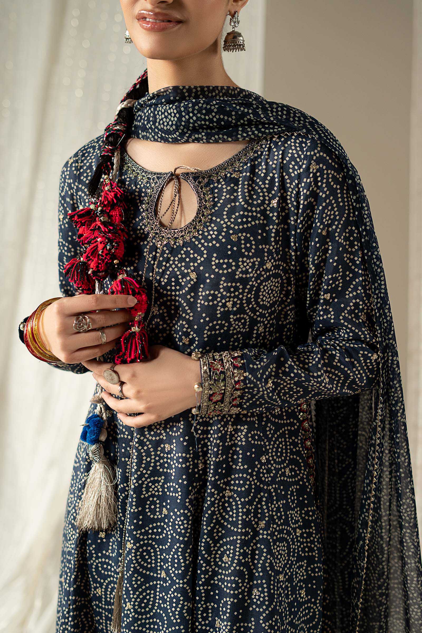 3 Piece Embroidered Raw Silk Suit