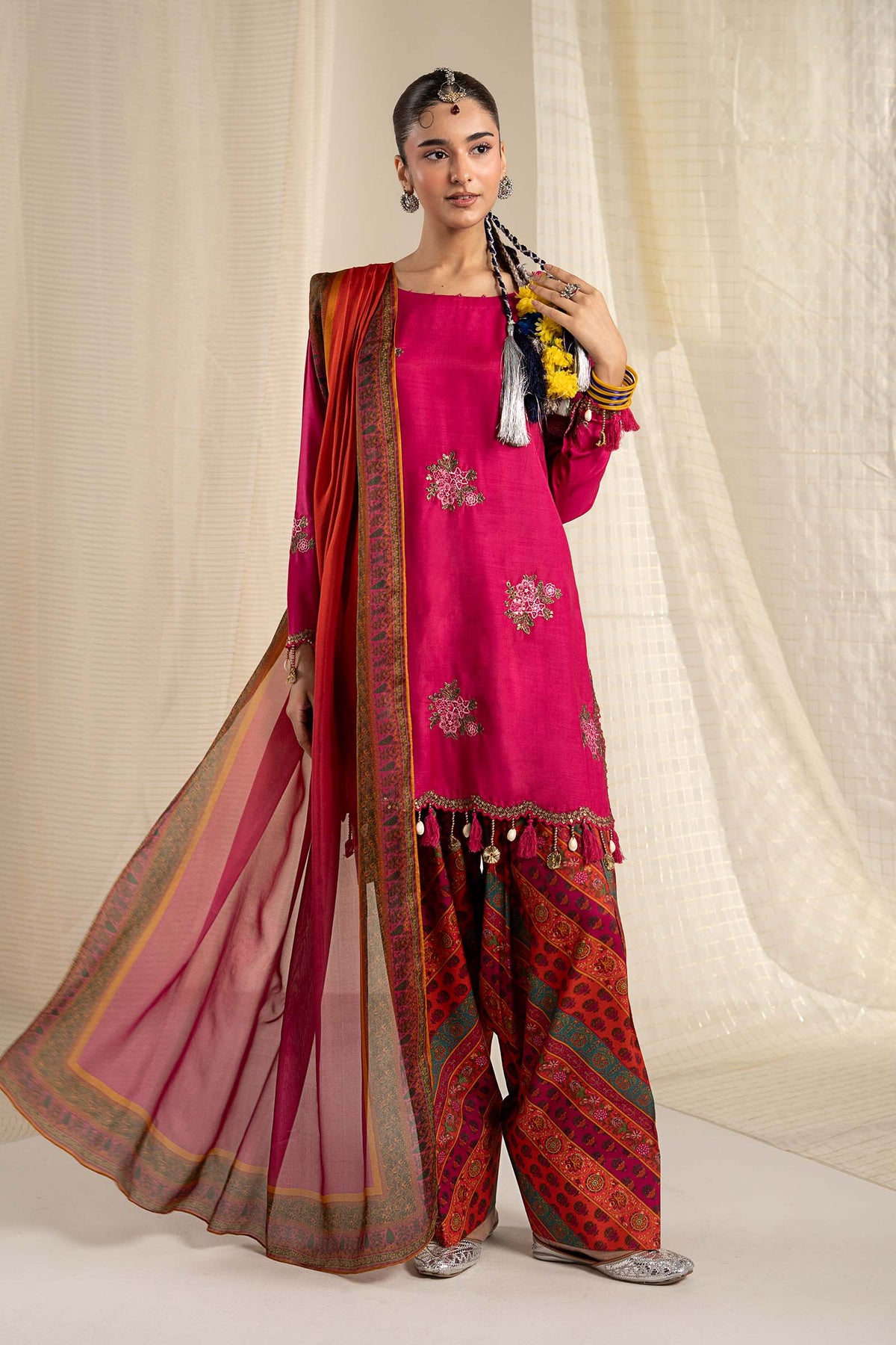 3 Piece Embroidered Raw Silk Suit