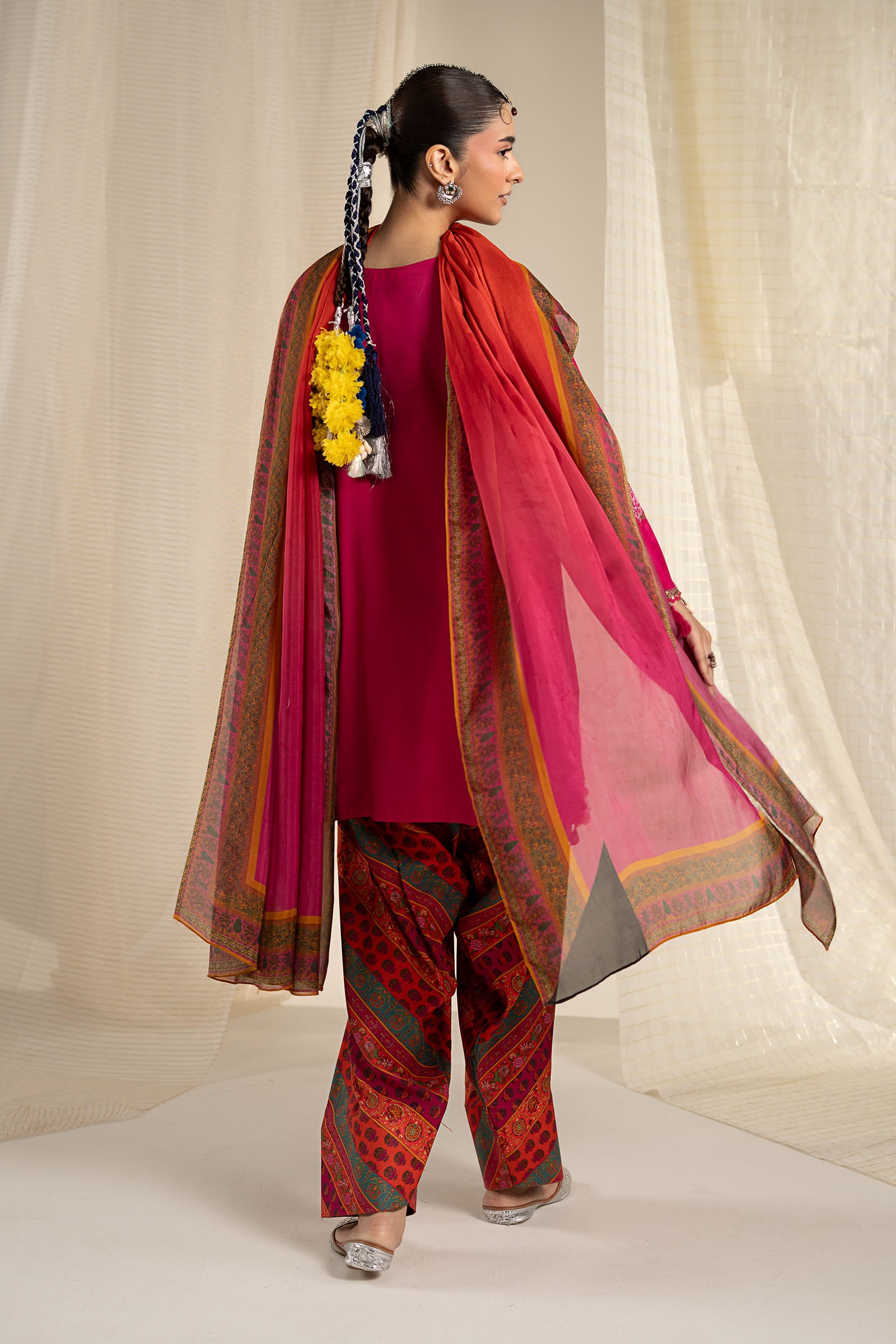 3 Piece Embroidered Raw Silk Suit