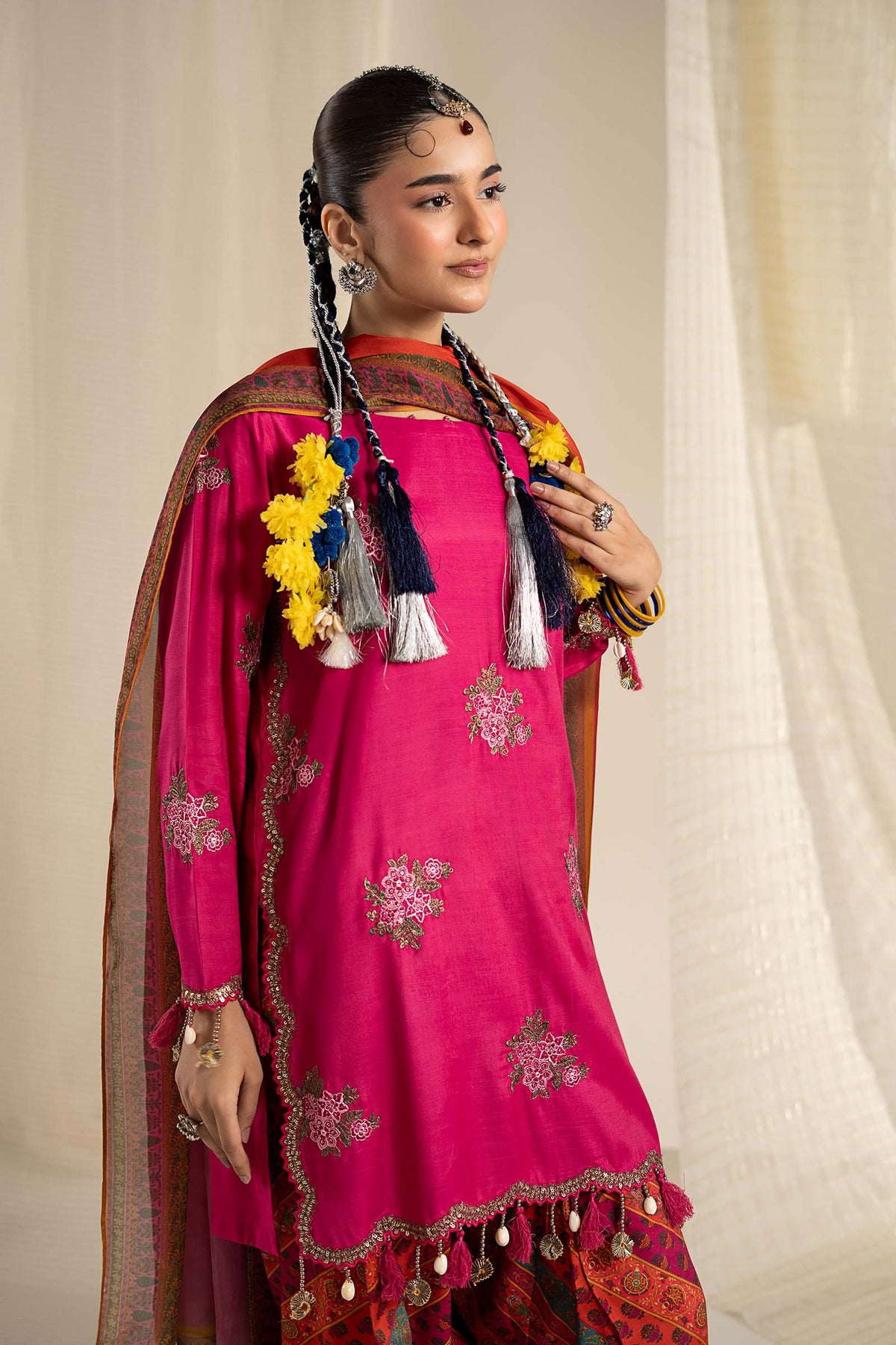 3 Piece Embroidered Raw Silk Suit