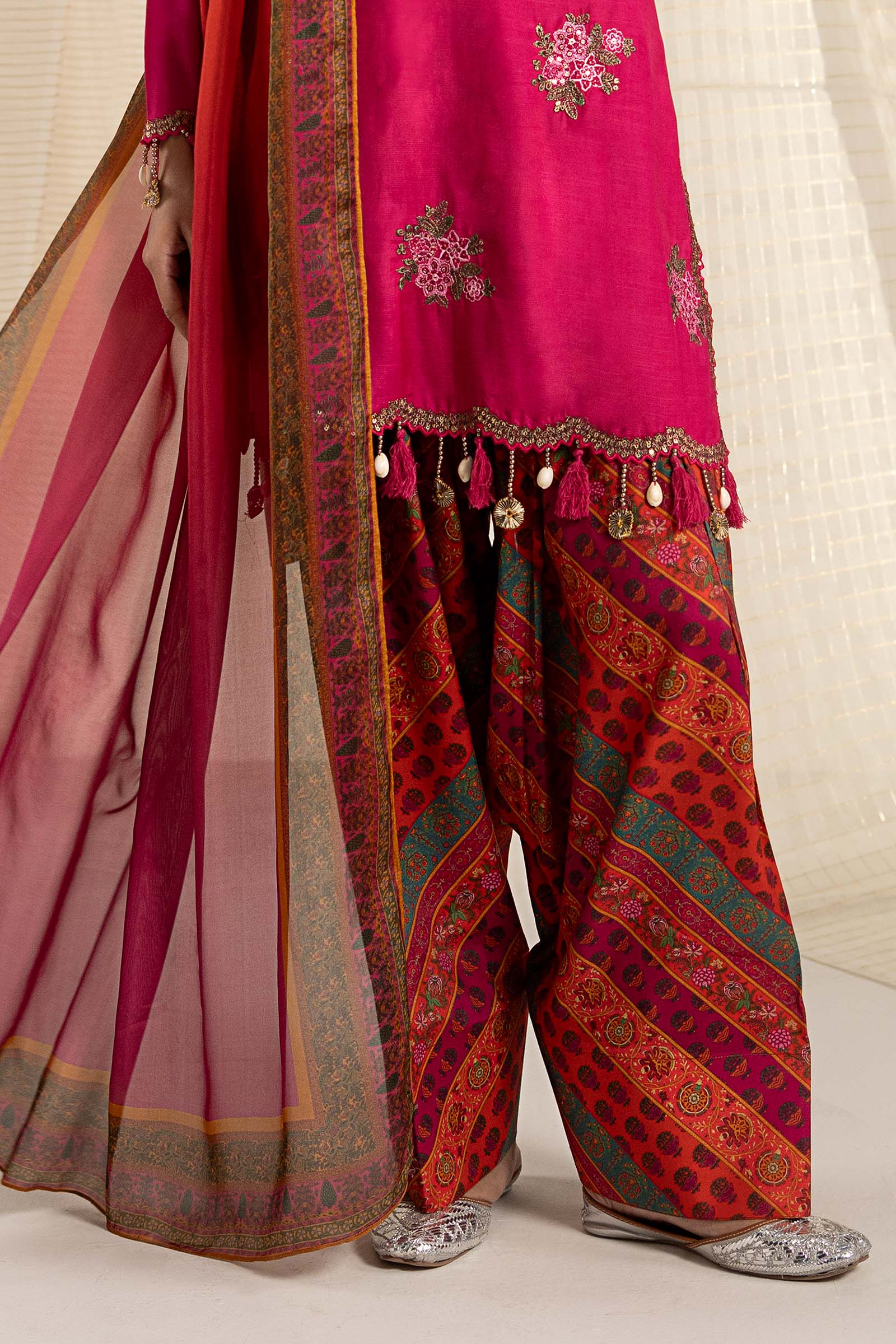 3 Piece Embroidered Raw Silk Suit