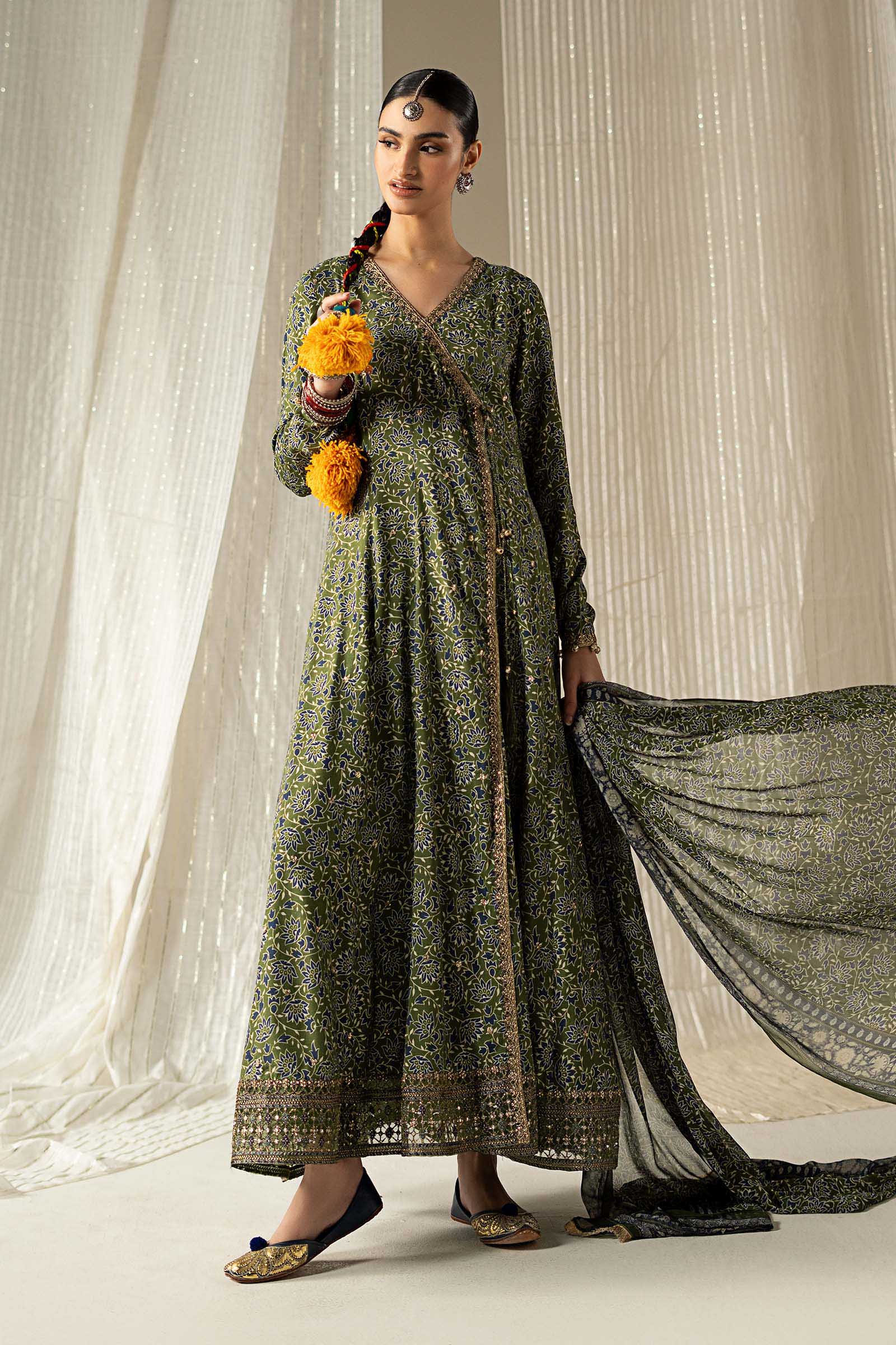 3 Piece Embroidered Raw Silk Suit
