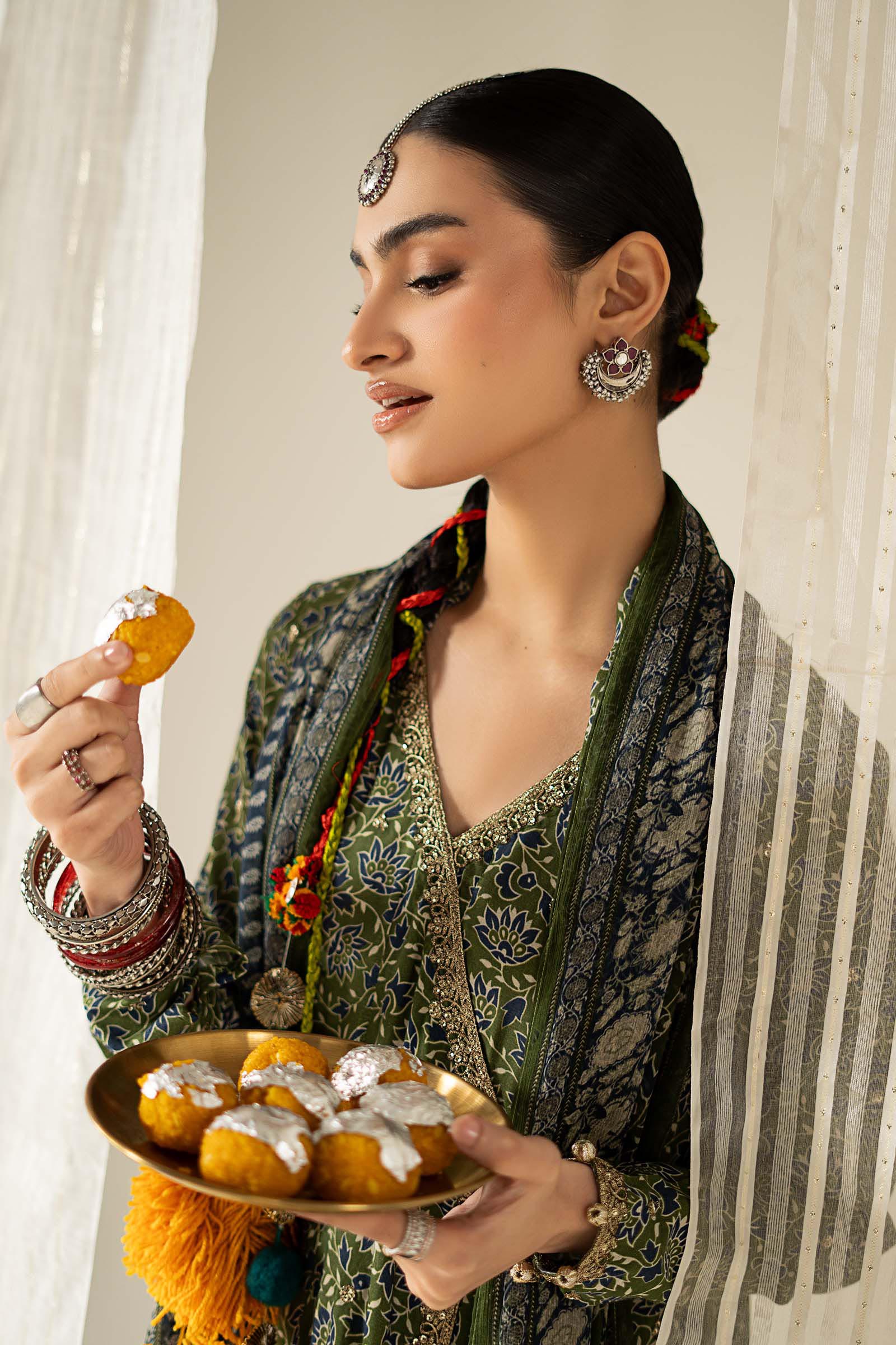 3 Piece Embroidered Raw Silk Suit