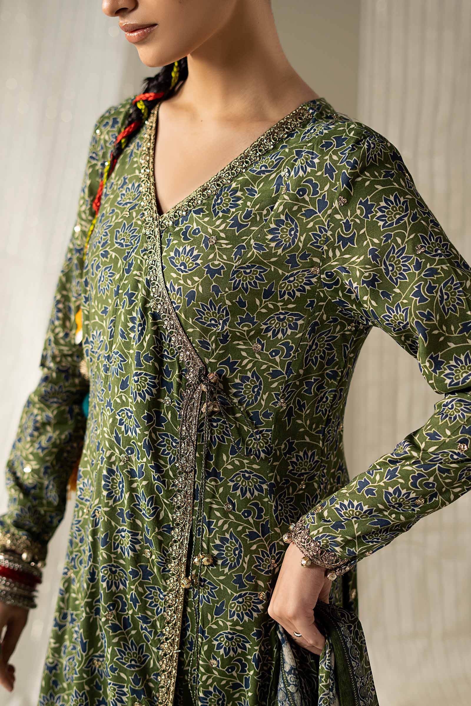 3 Piece Embroidered Raw Silk Suit