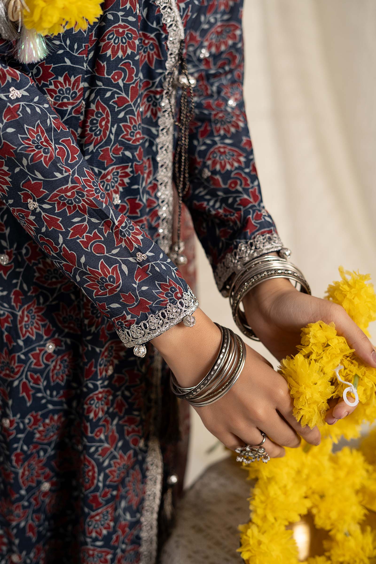3 Piece Embroidered Raw Silk Suit