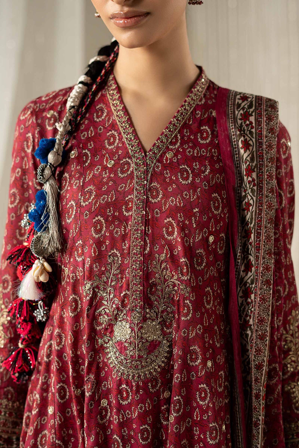 3 Piece Embroidered Raw Silk Suit