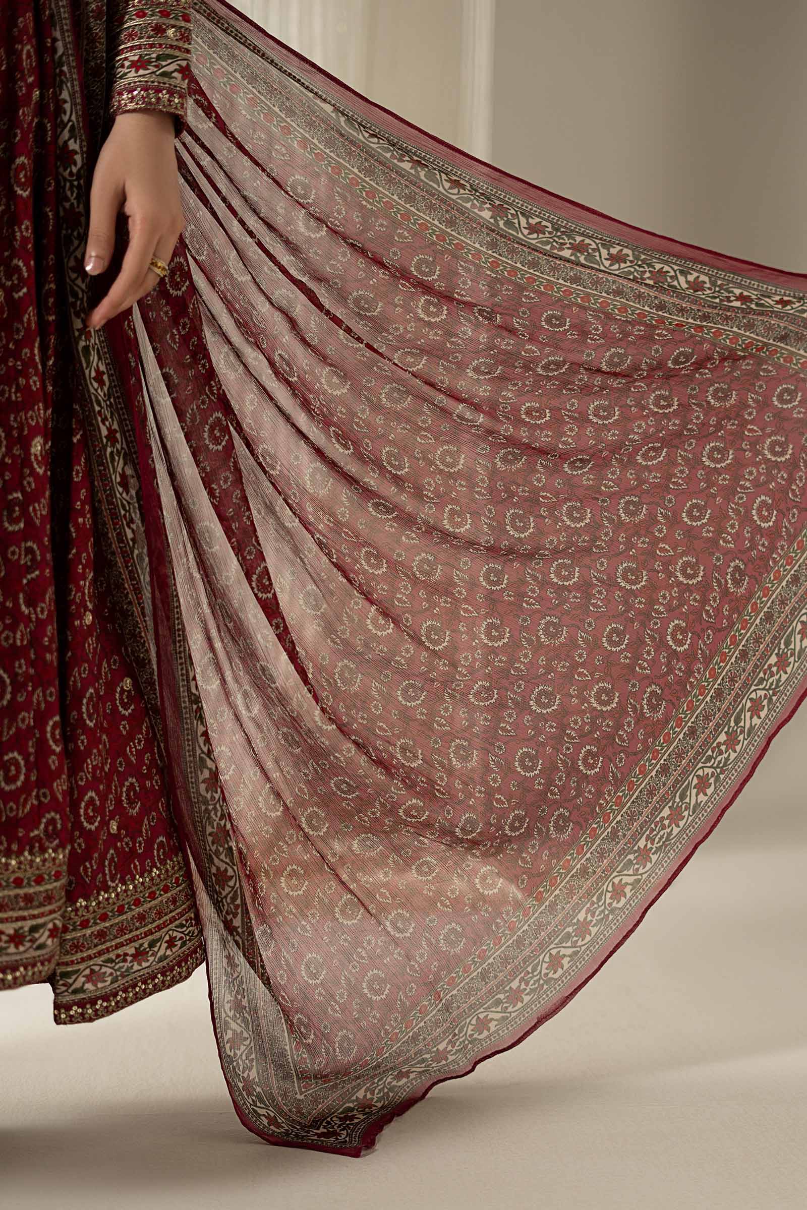 3 Piece Embroidered Raw Silk Suit