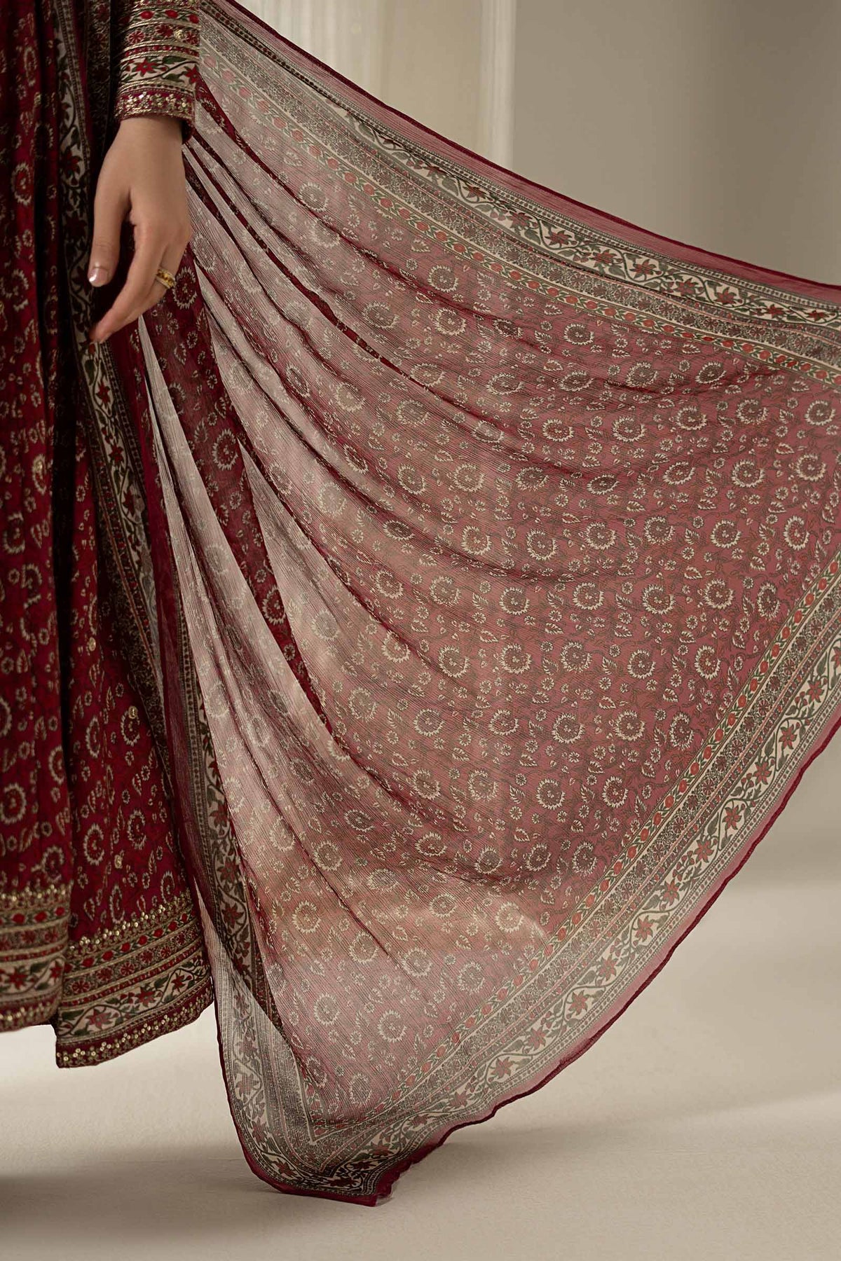 3 Piece Embroidered Raw Silk Suit