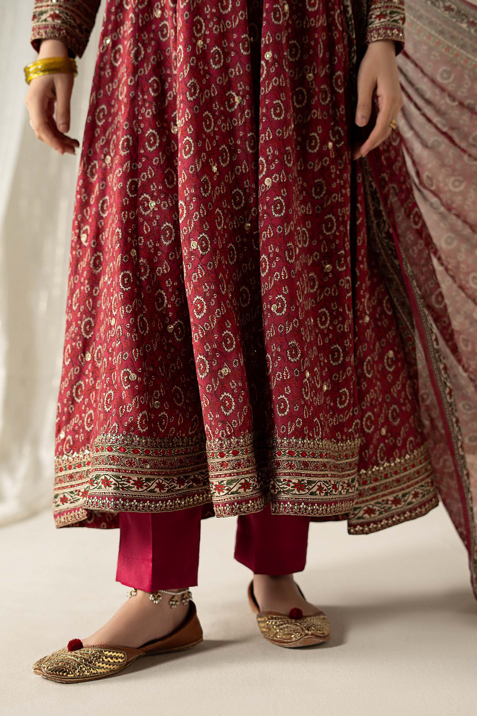 3 Piece Embroidered Raw Silk Suit