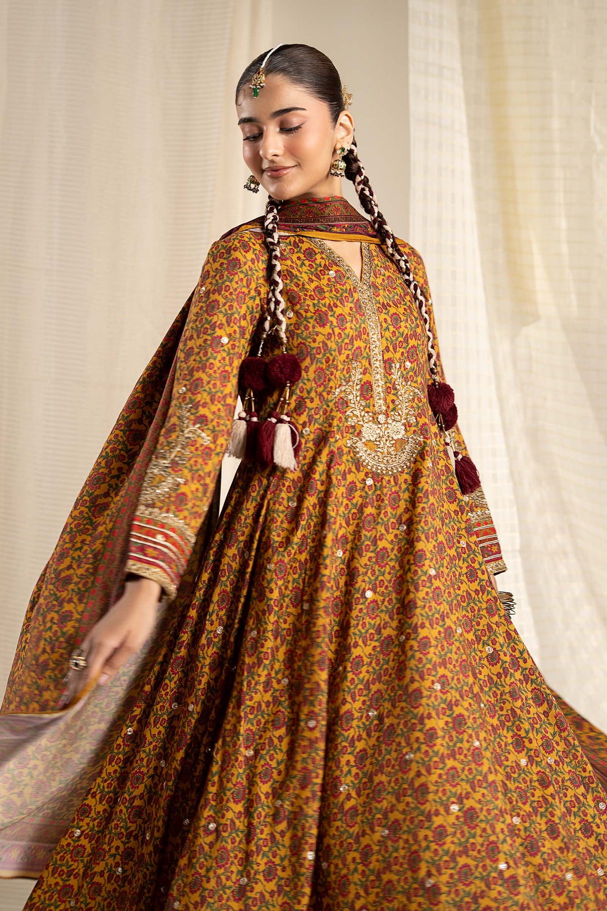 3 Piece Embroidered Raw Silk Suit