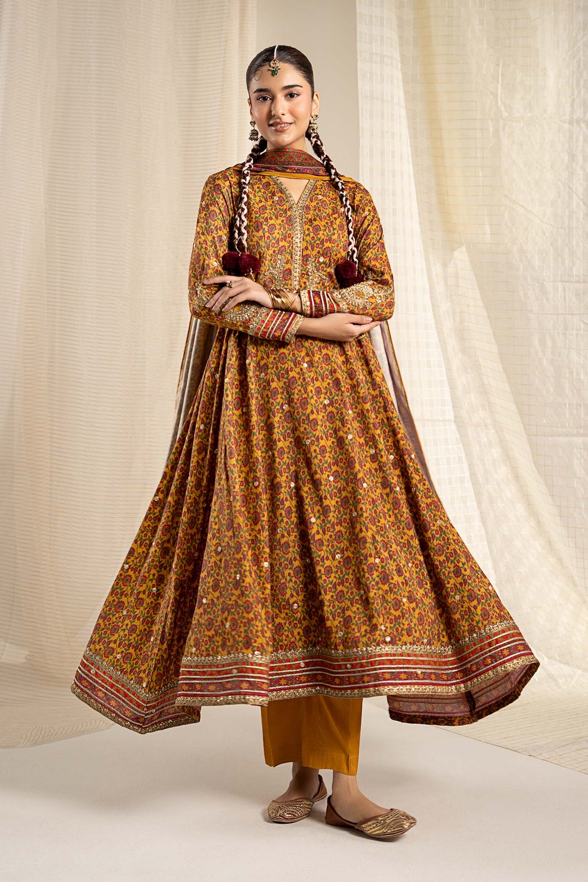 3 Piece Embroidered Raw Silk Suit